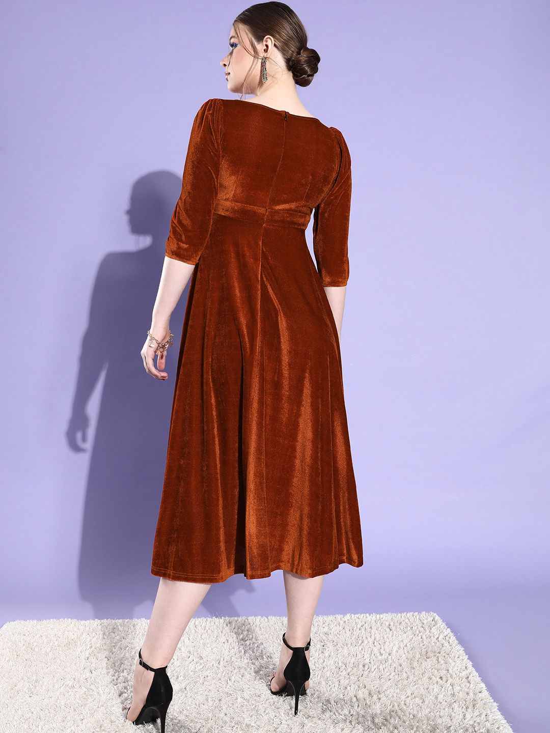 Buy Miss Chase Belt Detail Velvet Midi Dress - Dresses for Women