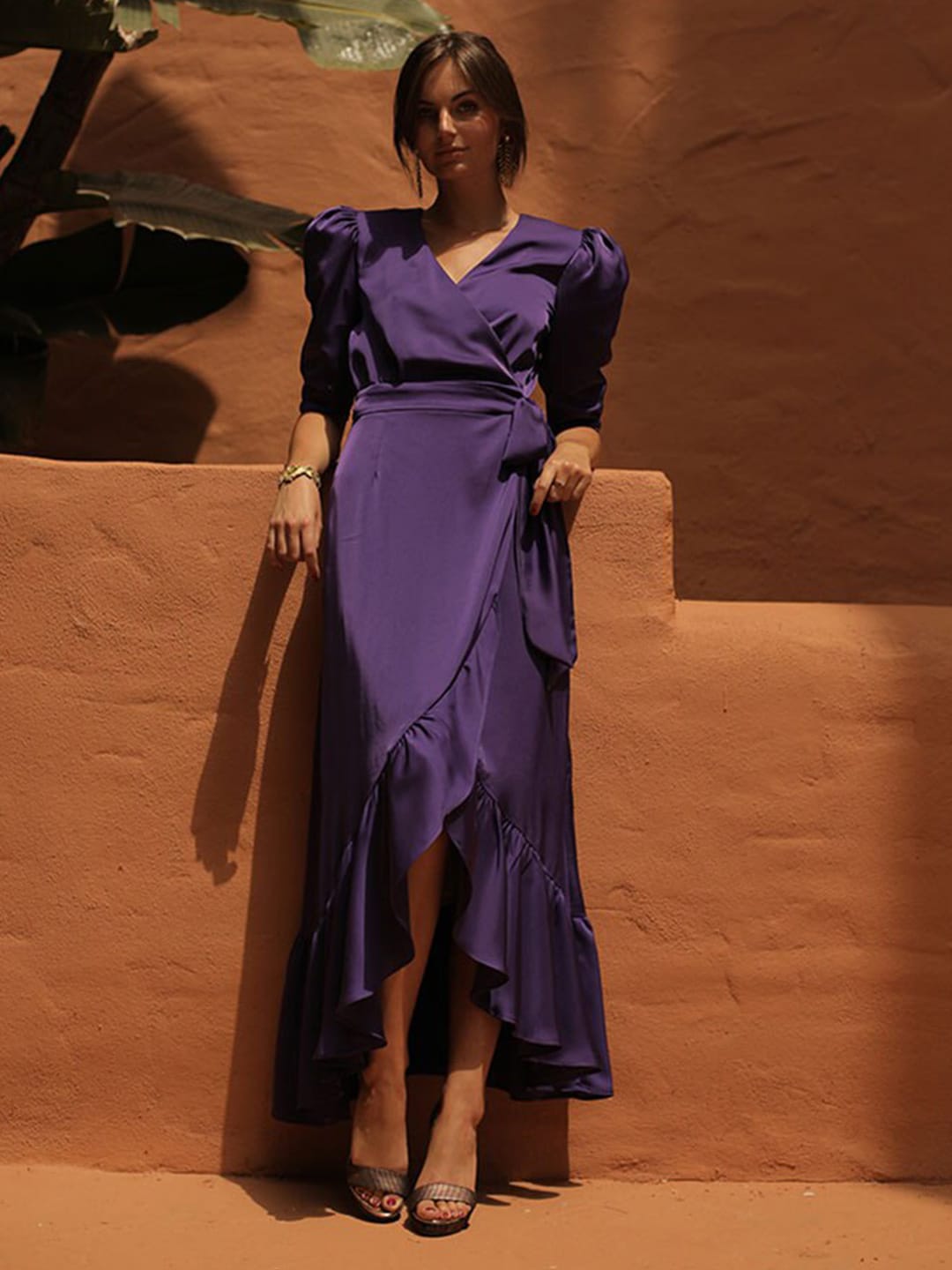 KHUSHBOO AND PANKAJ Women Purple Satin Maxi Dress Price in India
