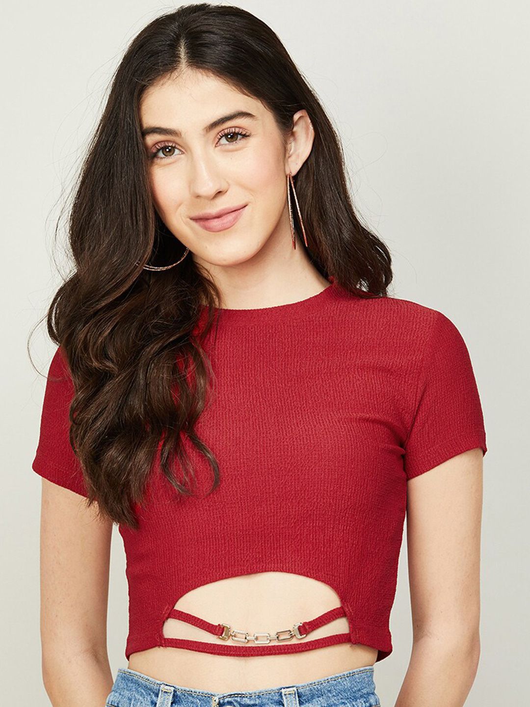 Ginger by Lifestyle Red Round Neck Crop Top Price in India