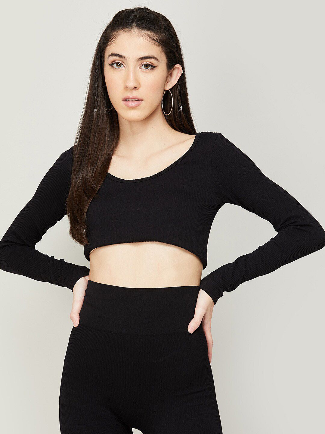 Ginger by Lifestyle Black Fitted Crop Top Price in India