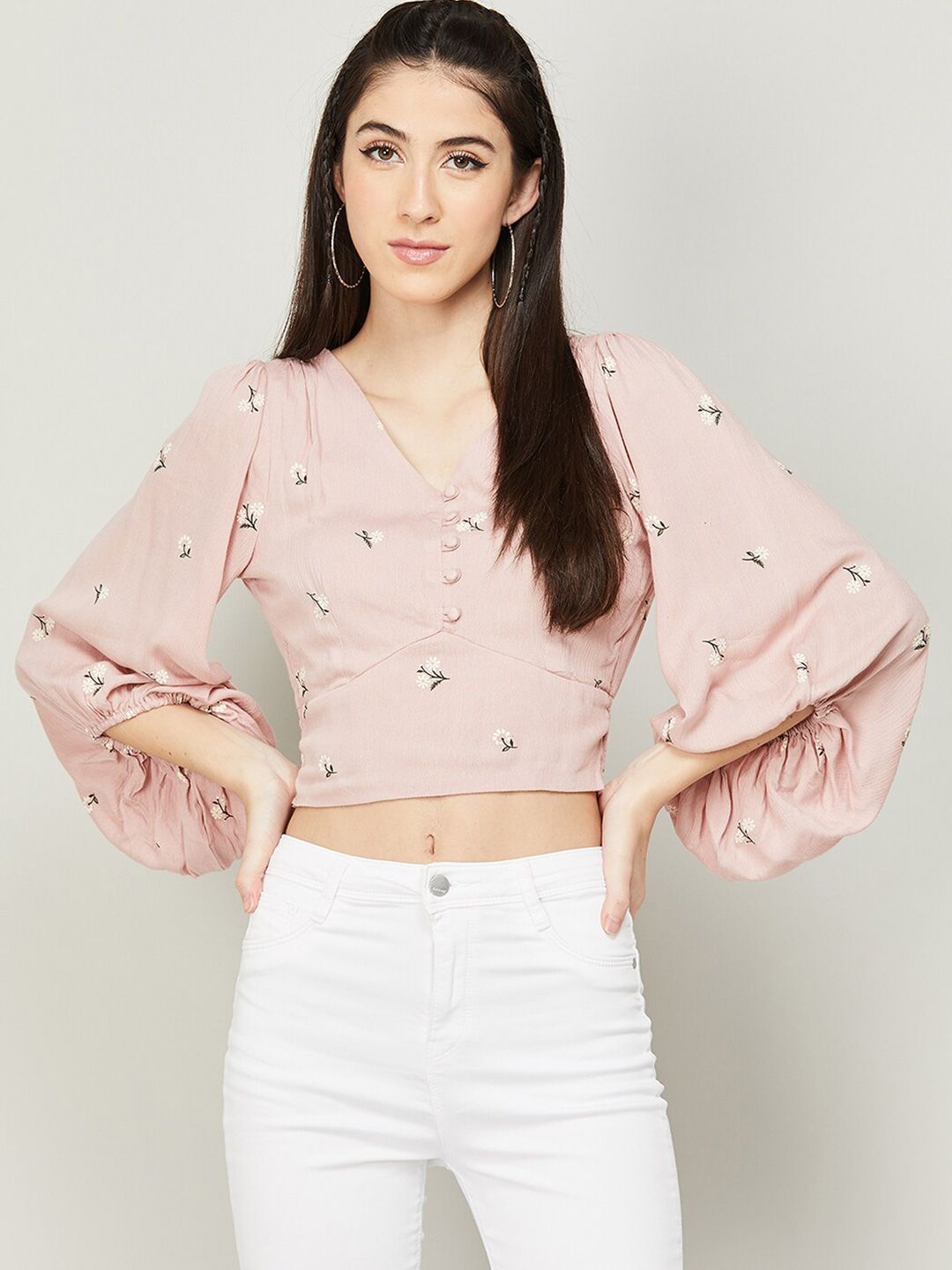 Ginger by Lifestyle Pink Floral Print Crop Top Price in India