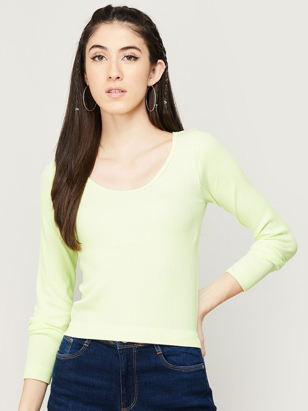 Ginger by Lifestyle Green Solid Nylon Top Price in India