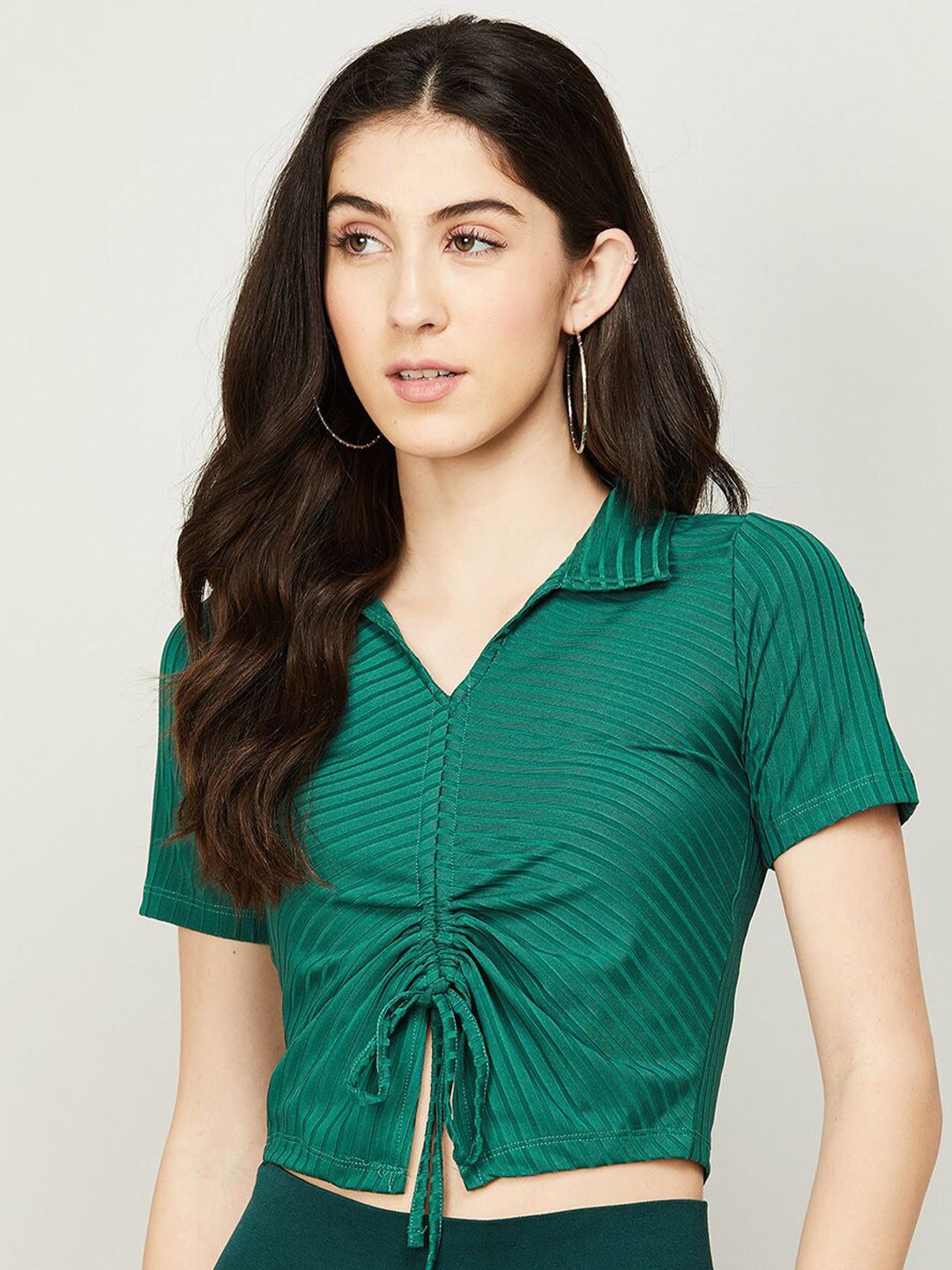 Ginger by Lifestyle Green Fiited Crop Top Price in India