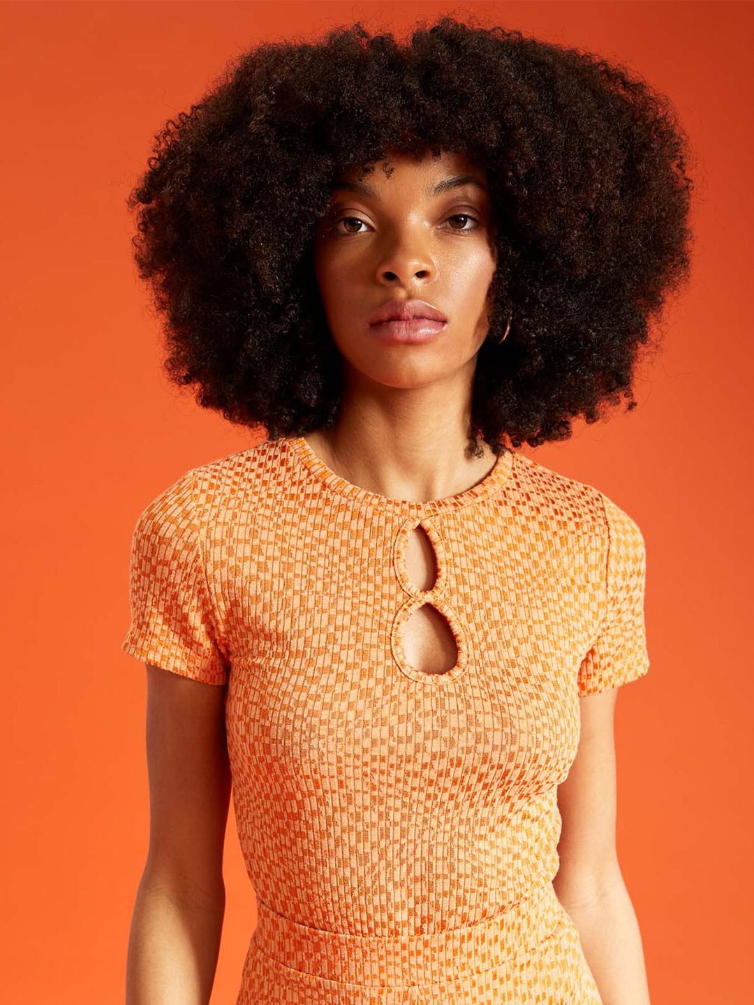 DeFacto Women Orange Self Design Keyhole Neck Crop Top Price in India