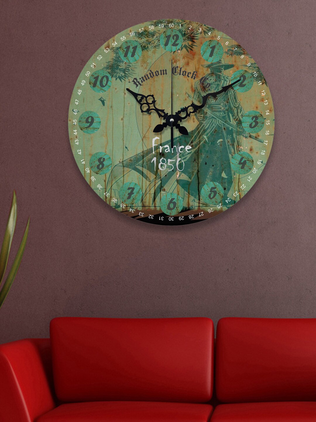 RANDOM Green Printed Dial 36.8 cm Round Wooden Wall Clock Price in India