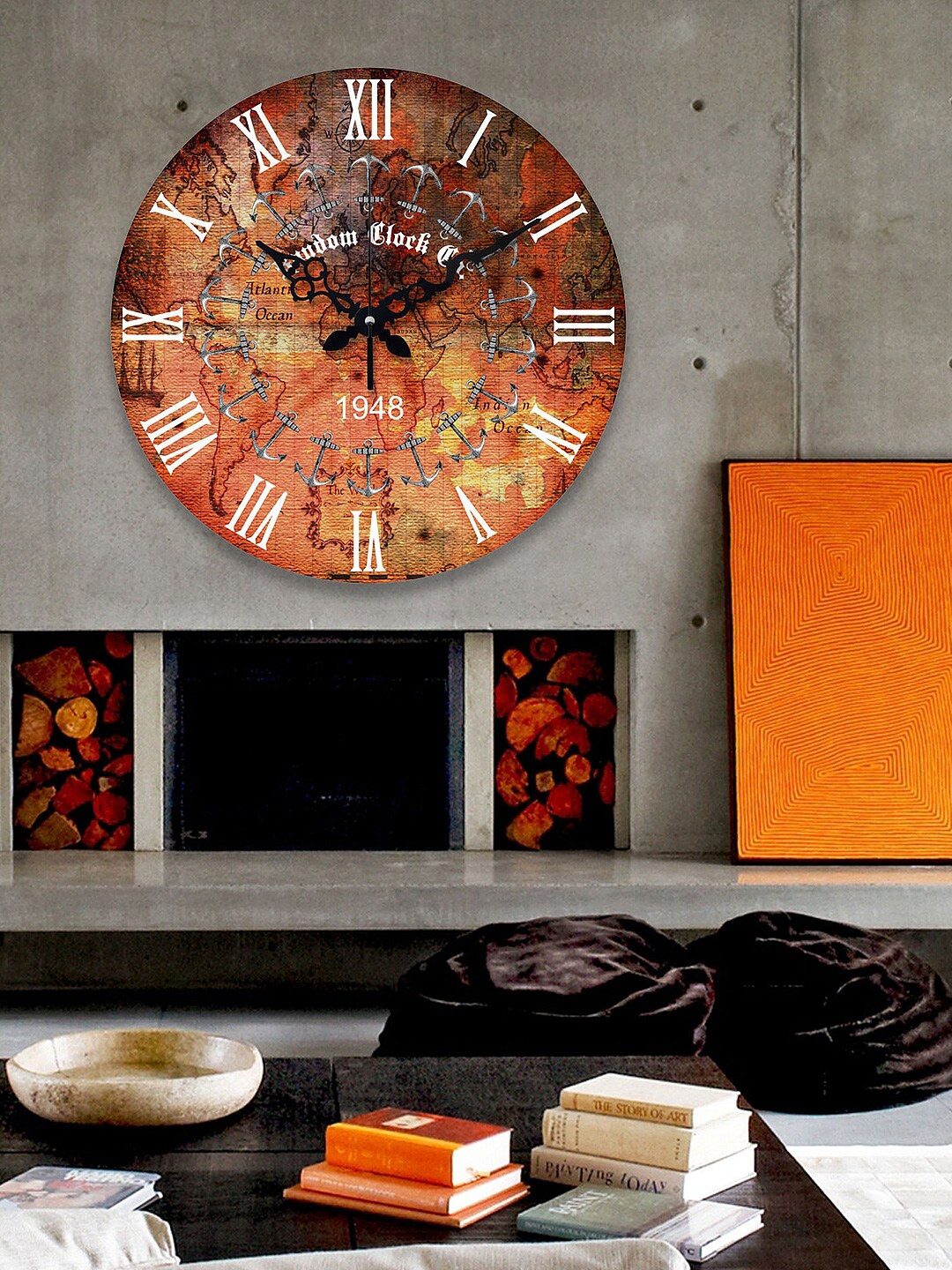 RANDOM Orange Dial Wooden 36.8 cm Analogue Wall Clock Price in India