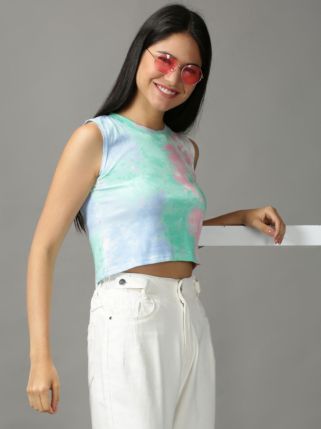 SHOWOFF Women Tie and Dyed Crop Top Price in India