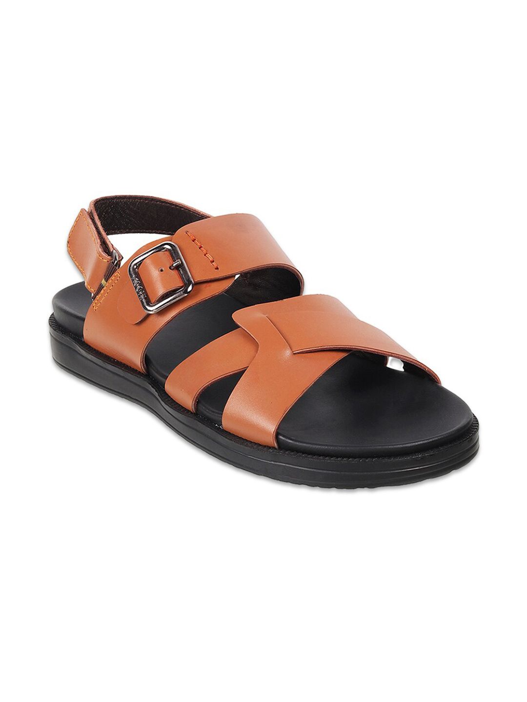Buy Mochi Men Black Leather Comfort Sandals - Sandals for Men
