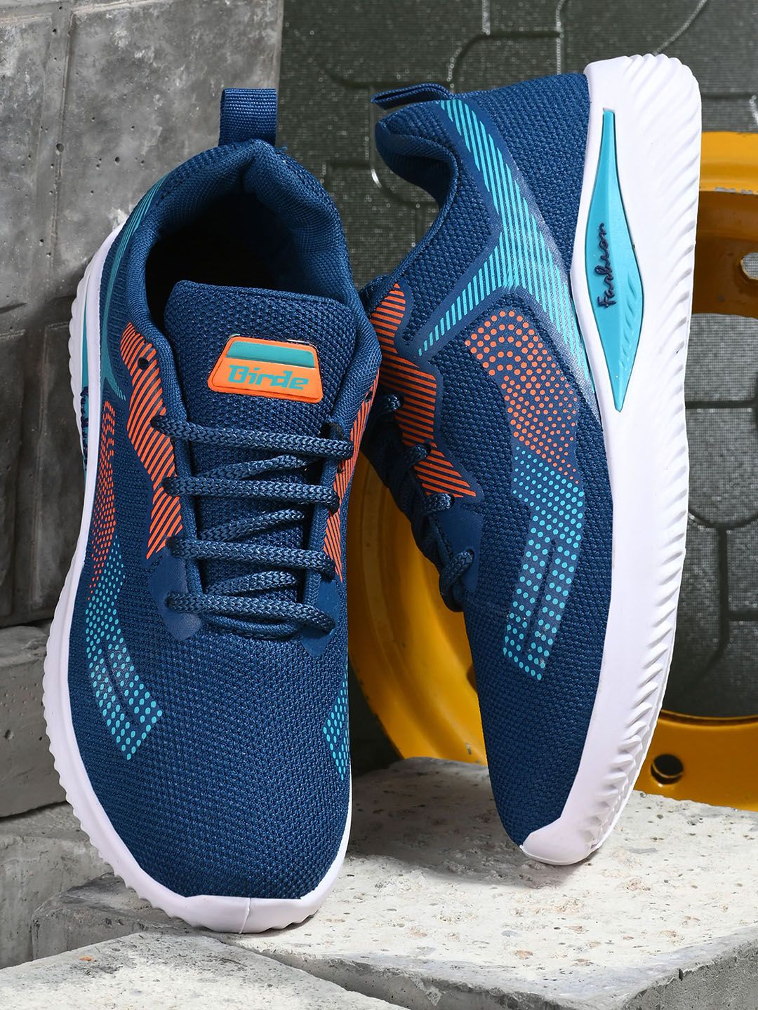 BIRDE Women Navy Blue & Orange Printed Non-Marking Running Shoes Price in India