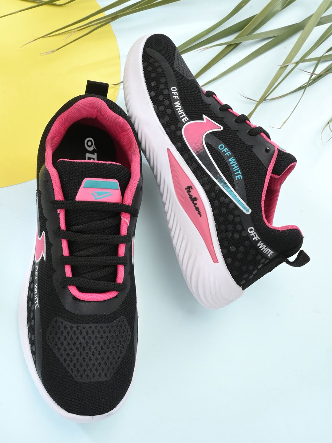 BIRDE Women Black & Pink Printed Non-Marking Walking Shoes Price in India