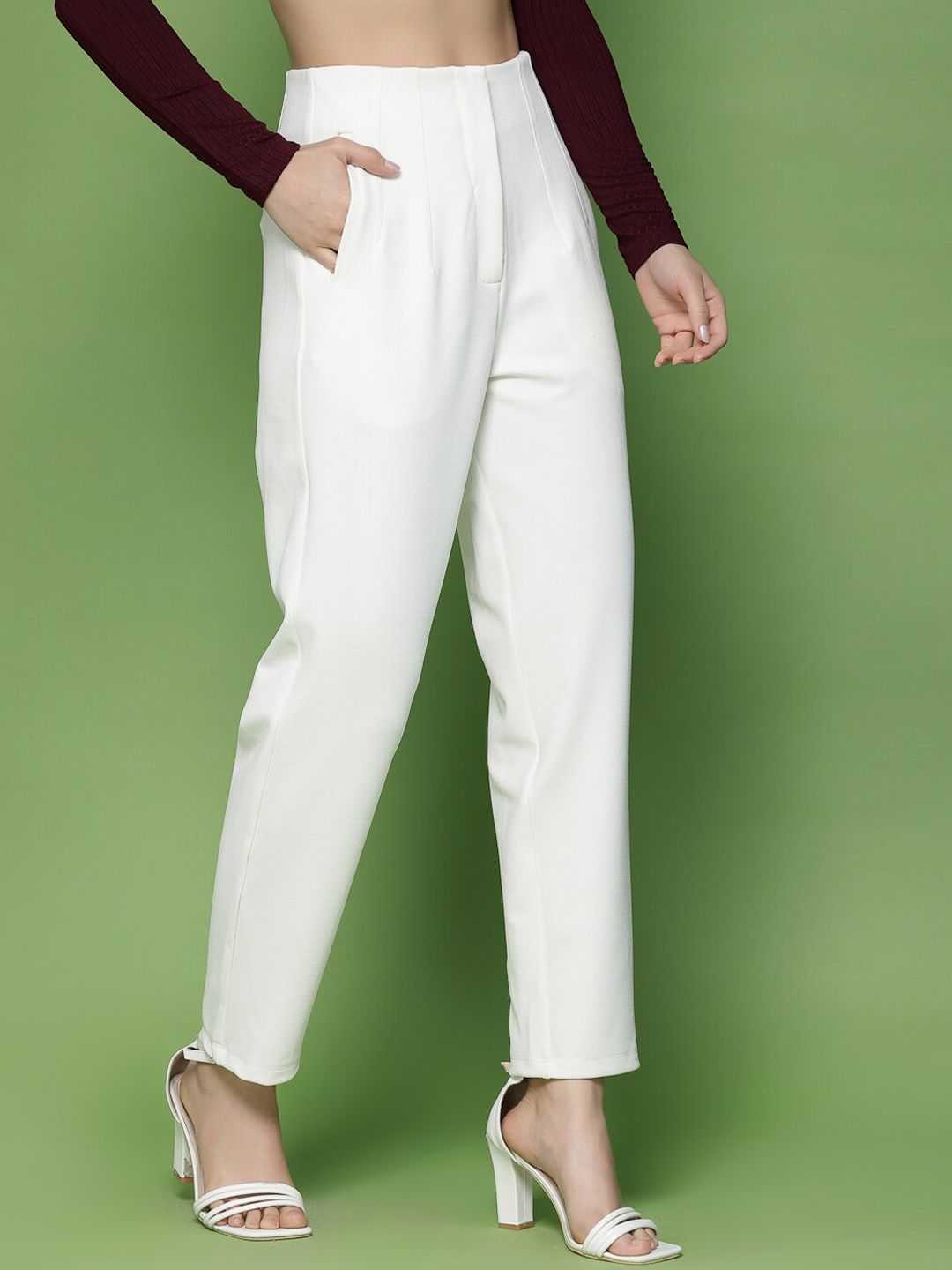 KASSUALLY Women White Trousers Price in India