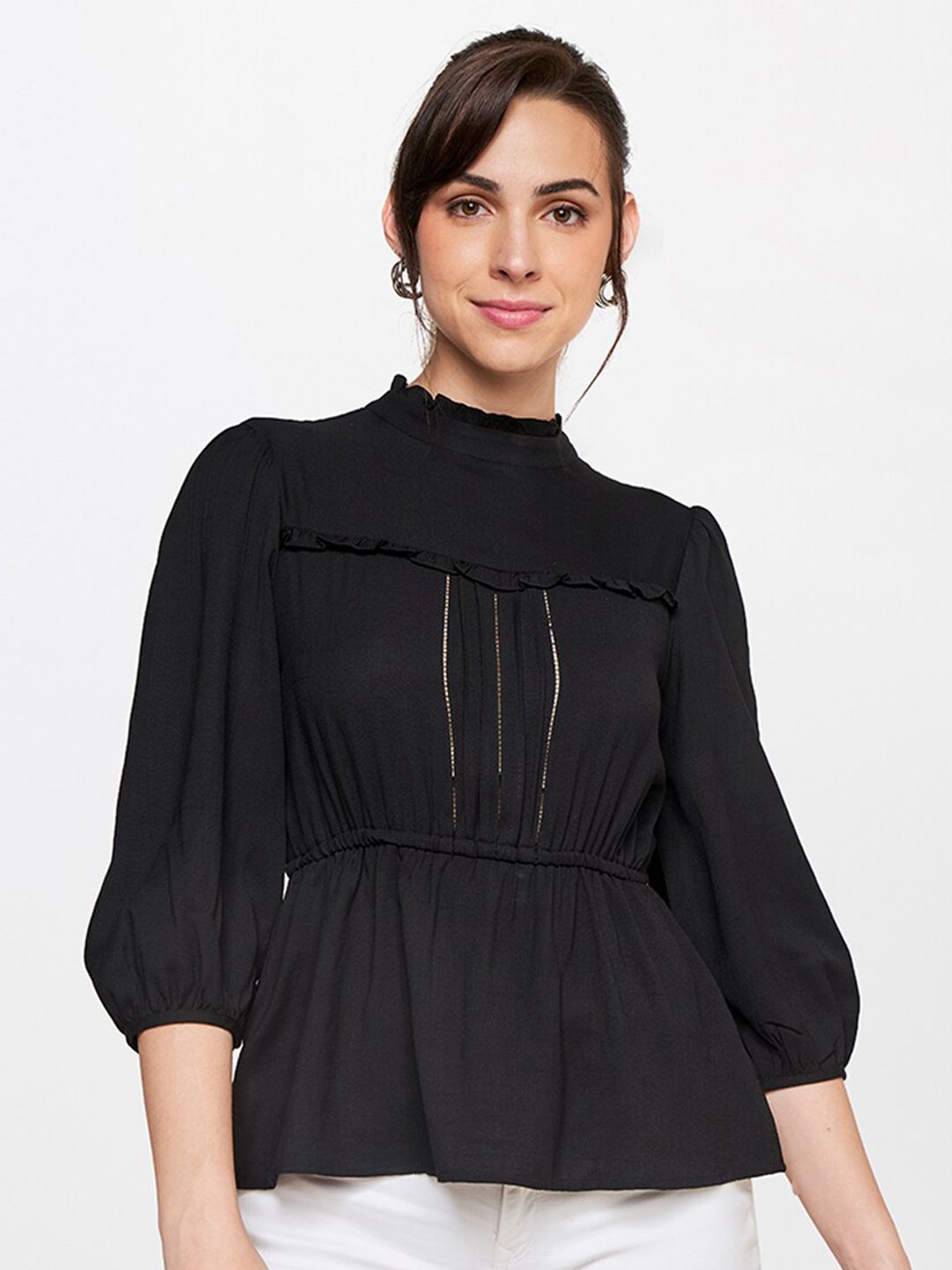 AND Black Cinched Waist Top Price in India