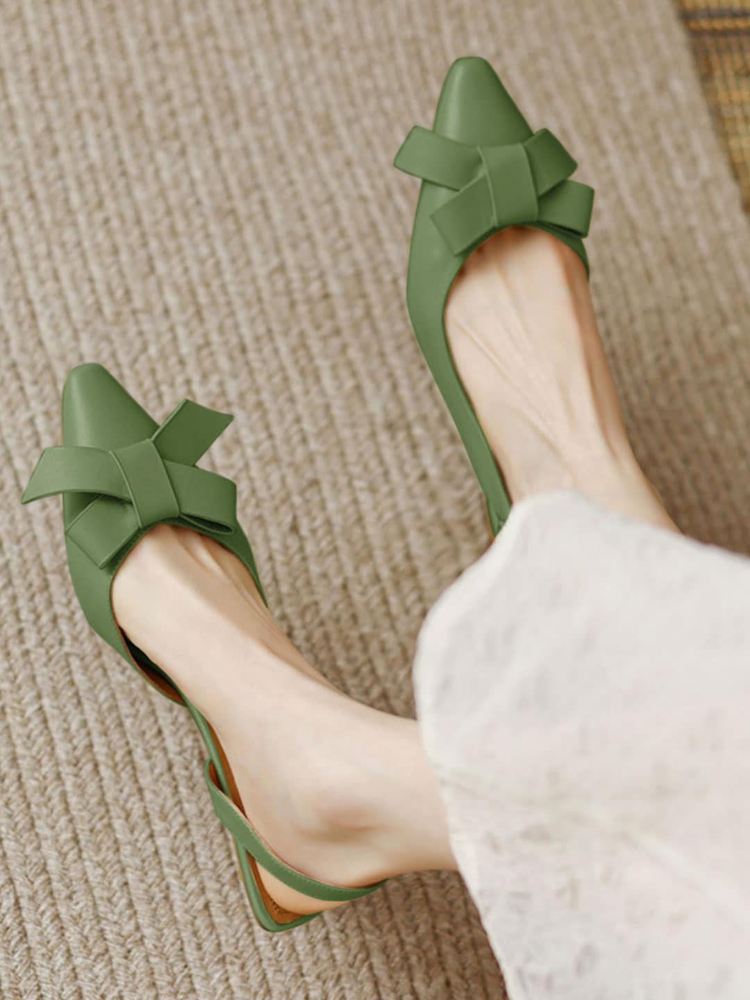 Shoetopia Women Green Ballerinas with Bows