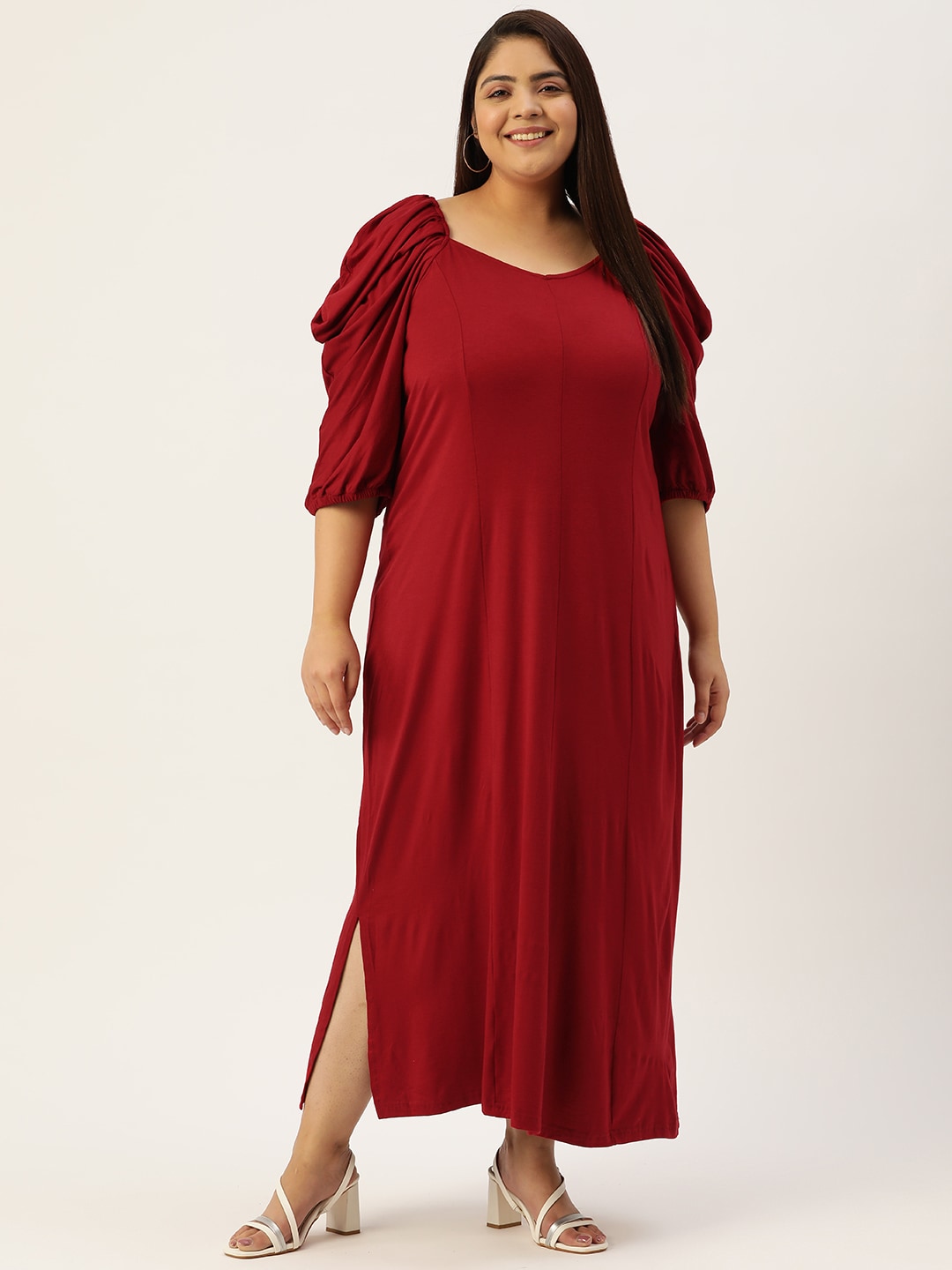 theRebelinme Plus Size Puff Sleeves Maxi Dress Price in India