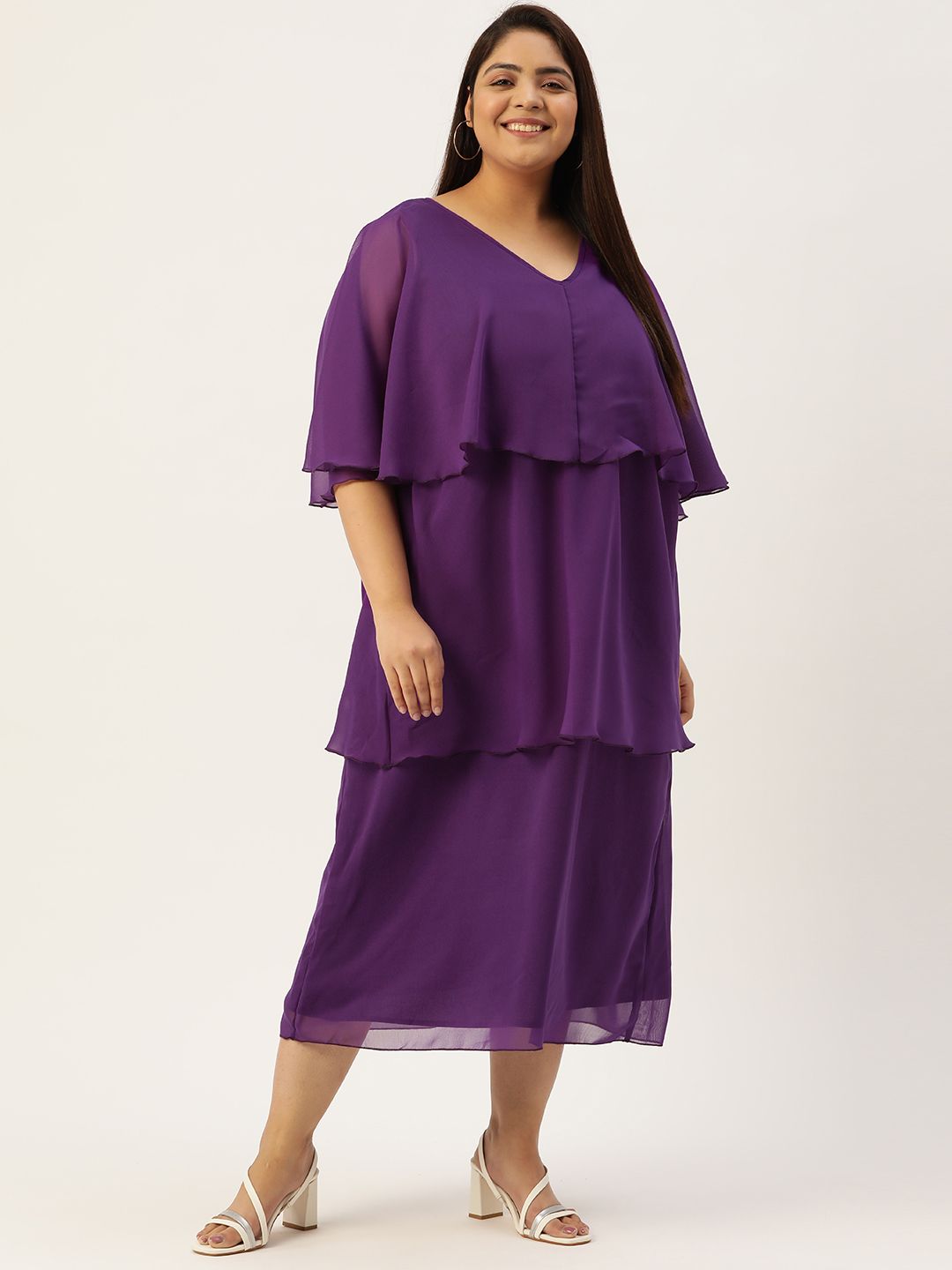 theRebelinme Plus Size Solid Layered Maxi Dress Price in India