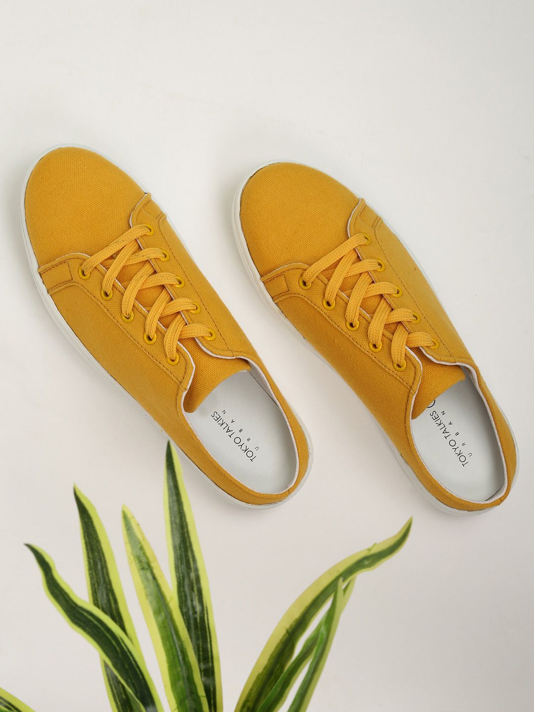 Tokyo Talkies Women Mustard Yellow Lace Up Mule Sneakers Price in India