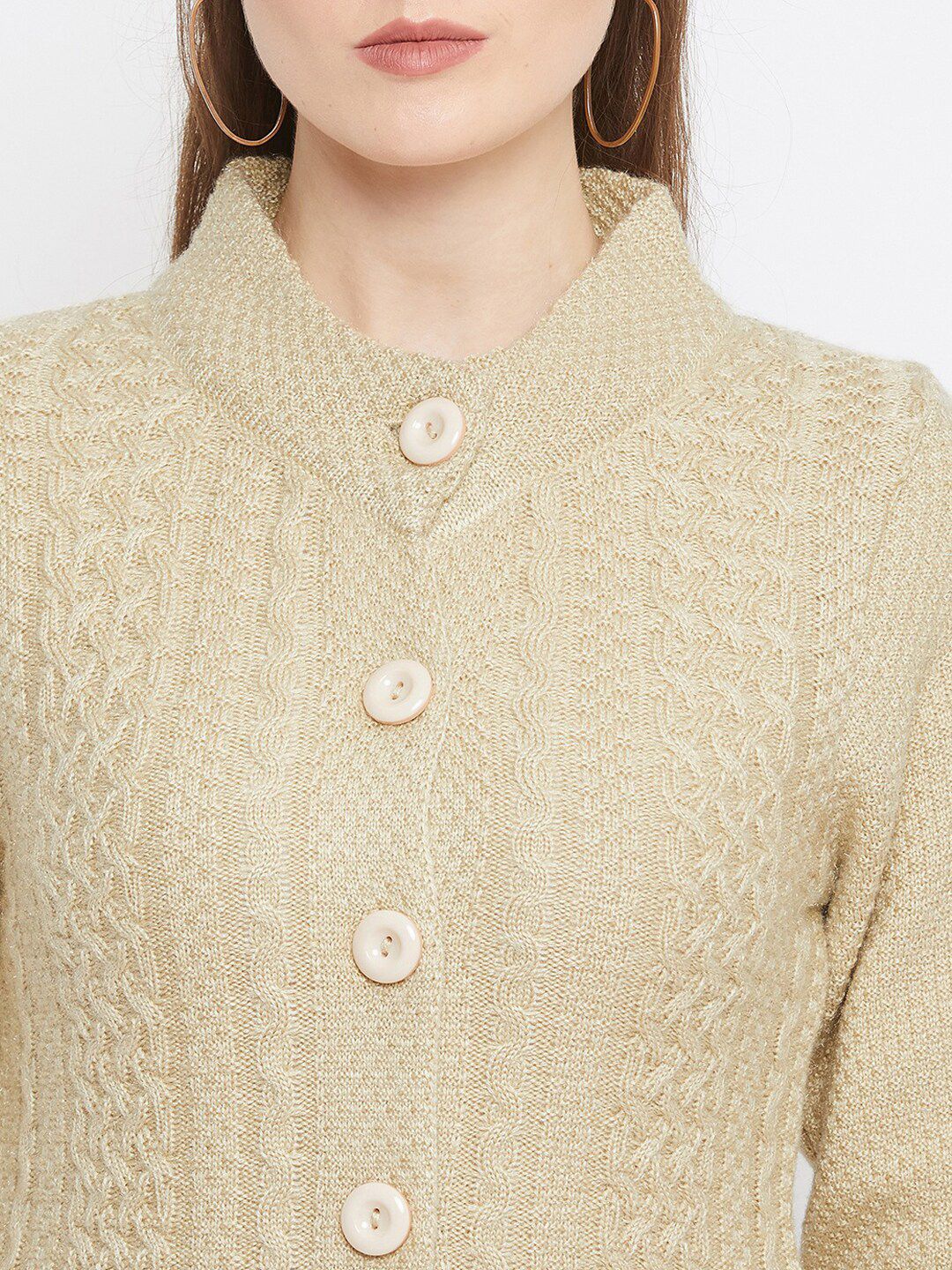 Buy Zigo Women Cream Coloured Cable Knit Wool Longline Cardigan