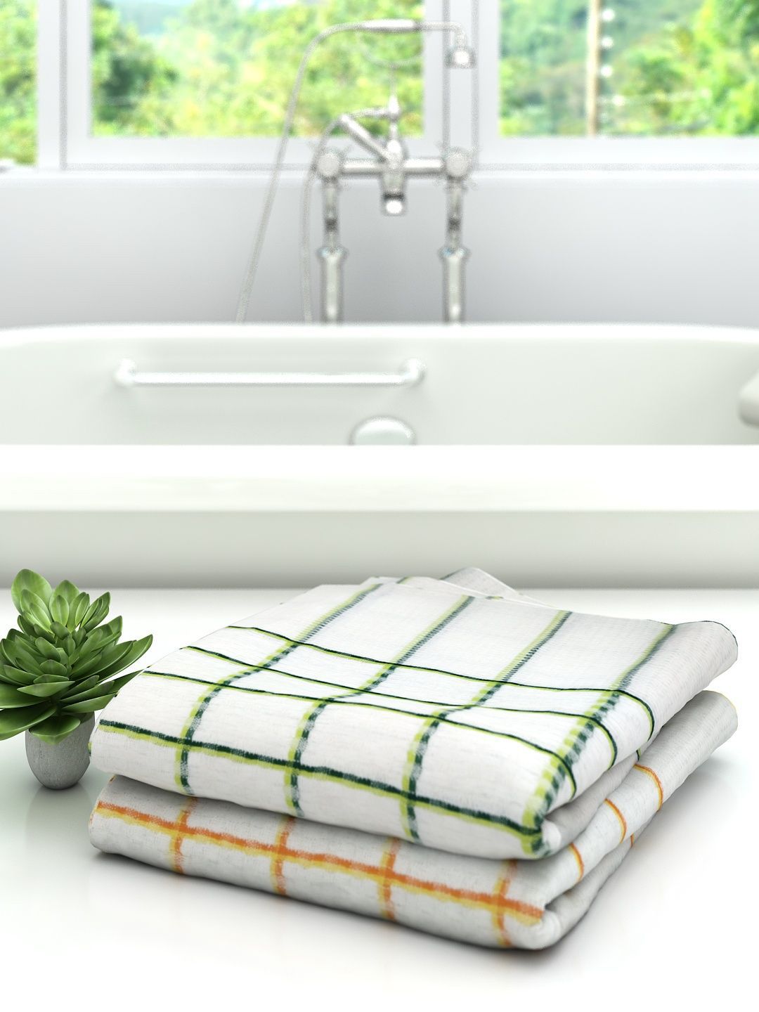 Athom Trendz Set of 2 Striped 210 GSM 100% Cotton Soft Bath Towel