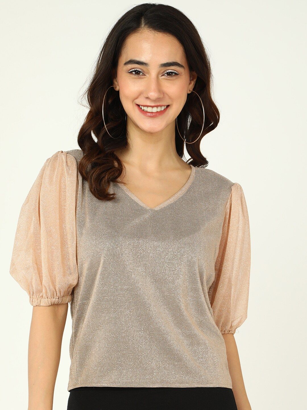 DressBerry Peach Puff Sleeve Top Price in India