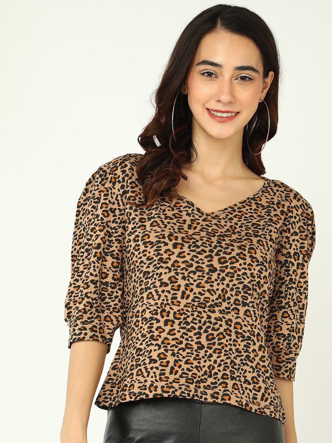 DressBerry Brown Animal Print Top Price in India