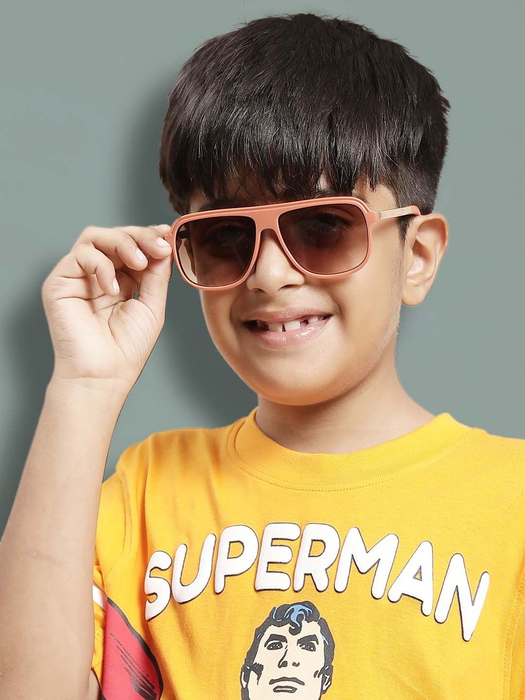 DukieKooky Unisex Kids Brown Lens & Orange Square Sunglasses with UV Protected Lens