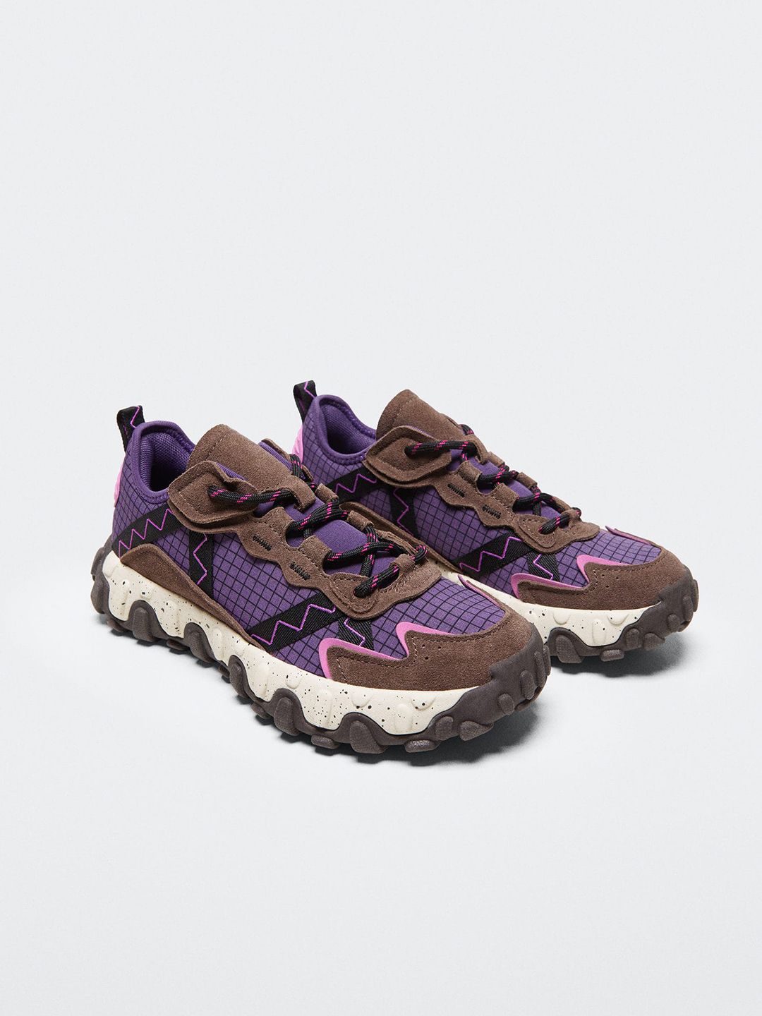 MANGO Women Purple & Black Checked Sustainable Leather Sneakers Price in India