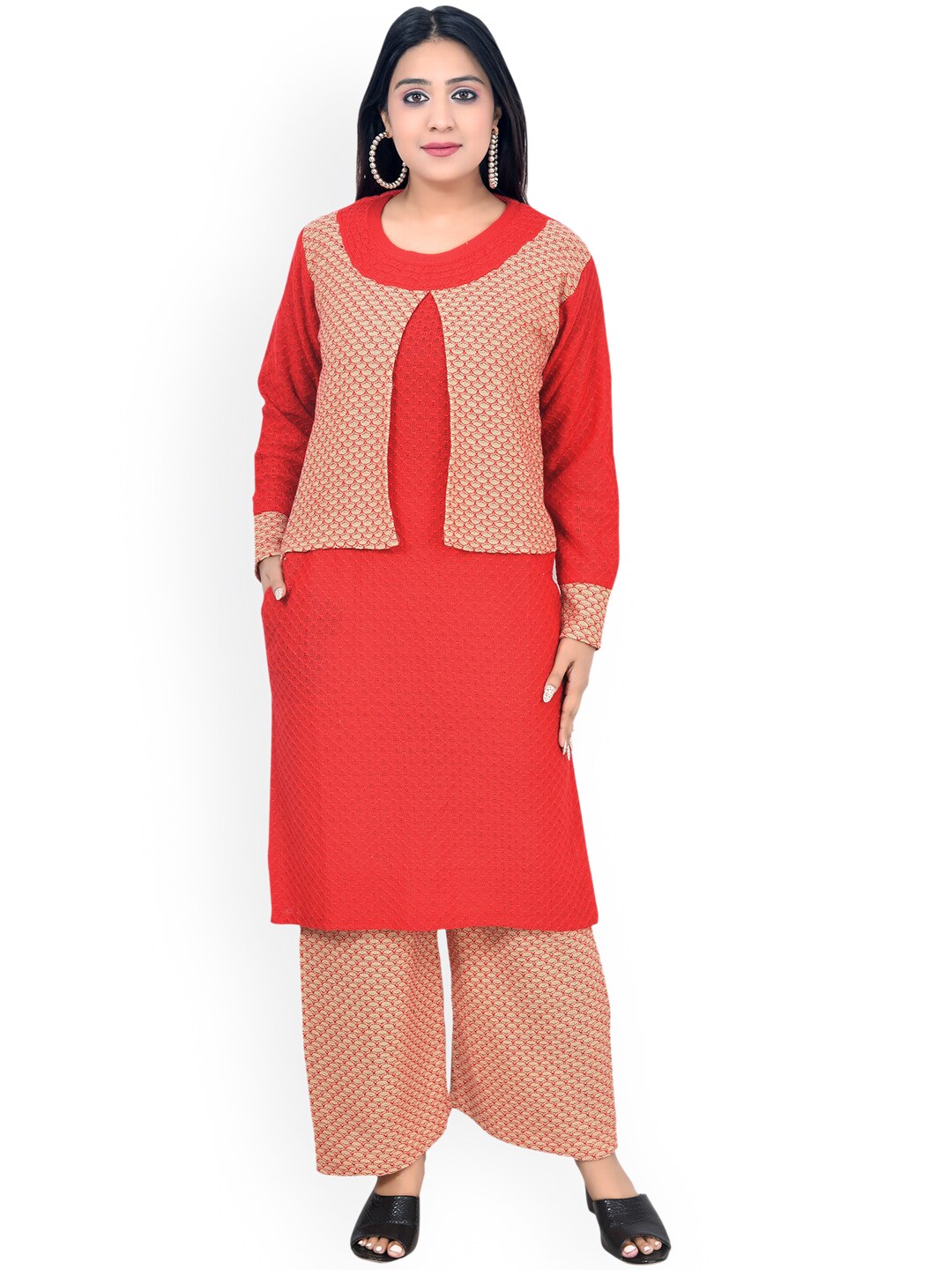 ahhaaaa Women Red Floral Kurta with Palazzos Price in India