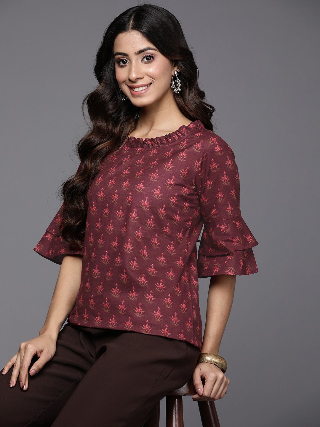 Indo Era Ethnic Motifs Print Top Price in India