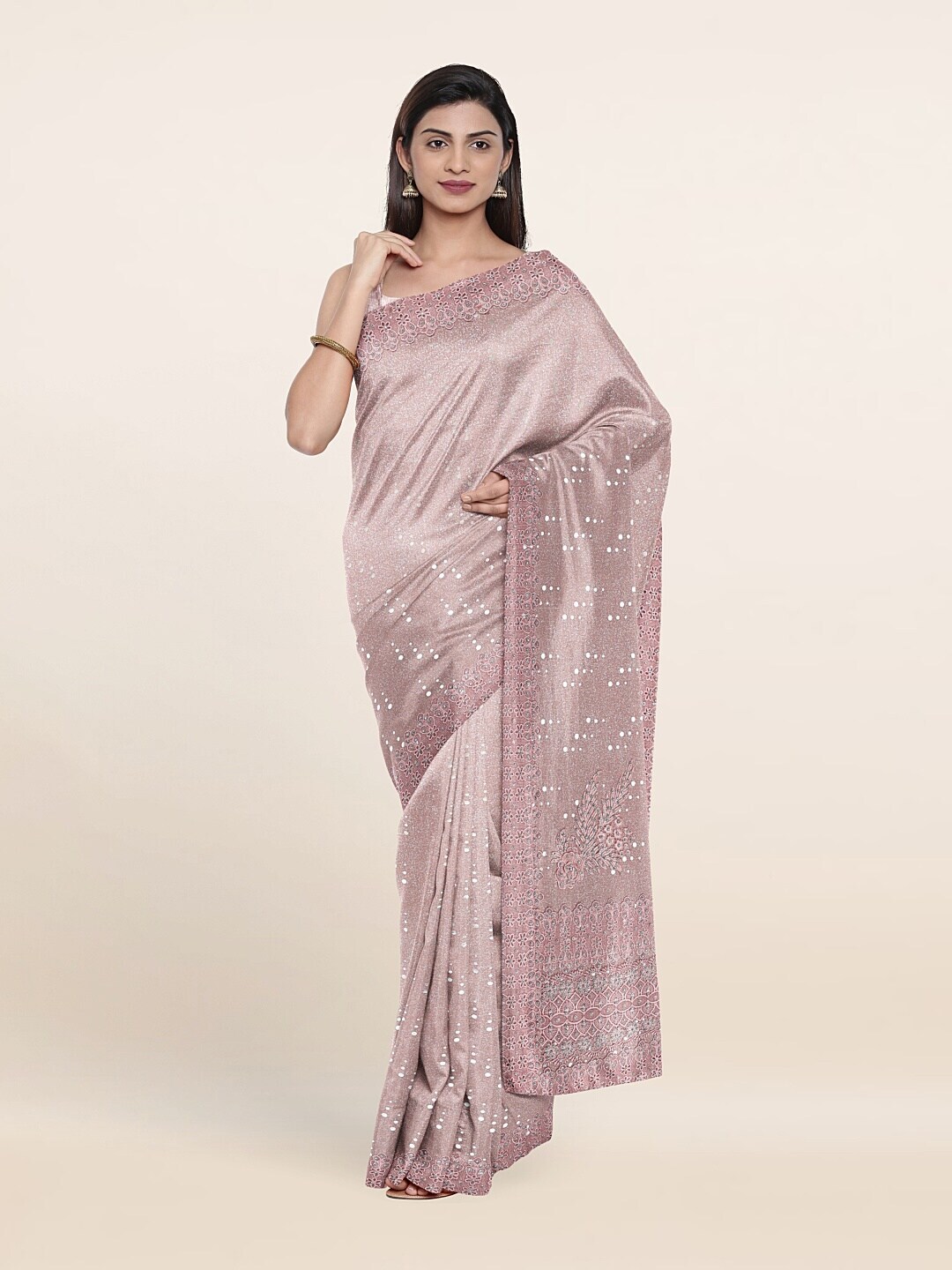 Pothys Peach-Coloured Embellished Beads and Stones Saree Price in India