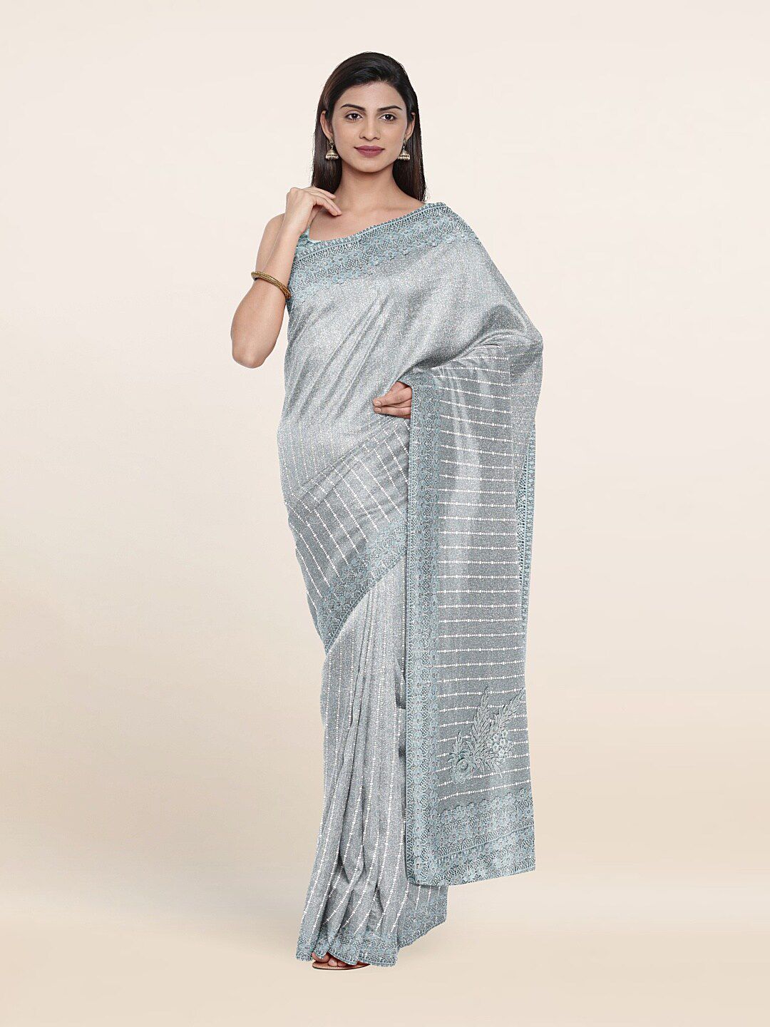 Pothys Blue Striped Saree Price in India