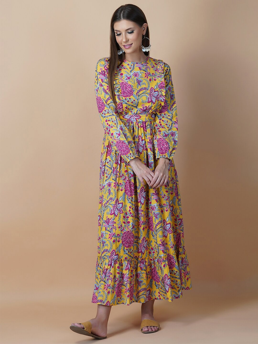 Twilldor Yellow Floral Ethnic Maxi Dress Price in India