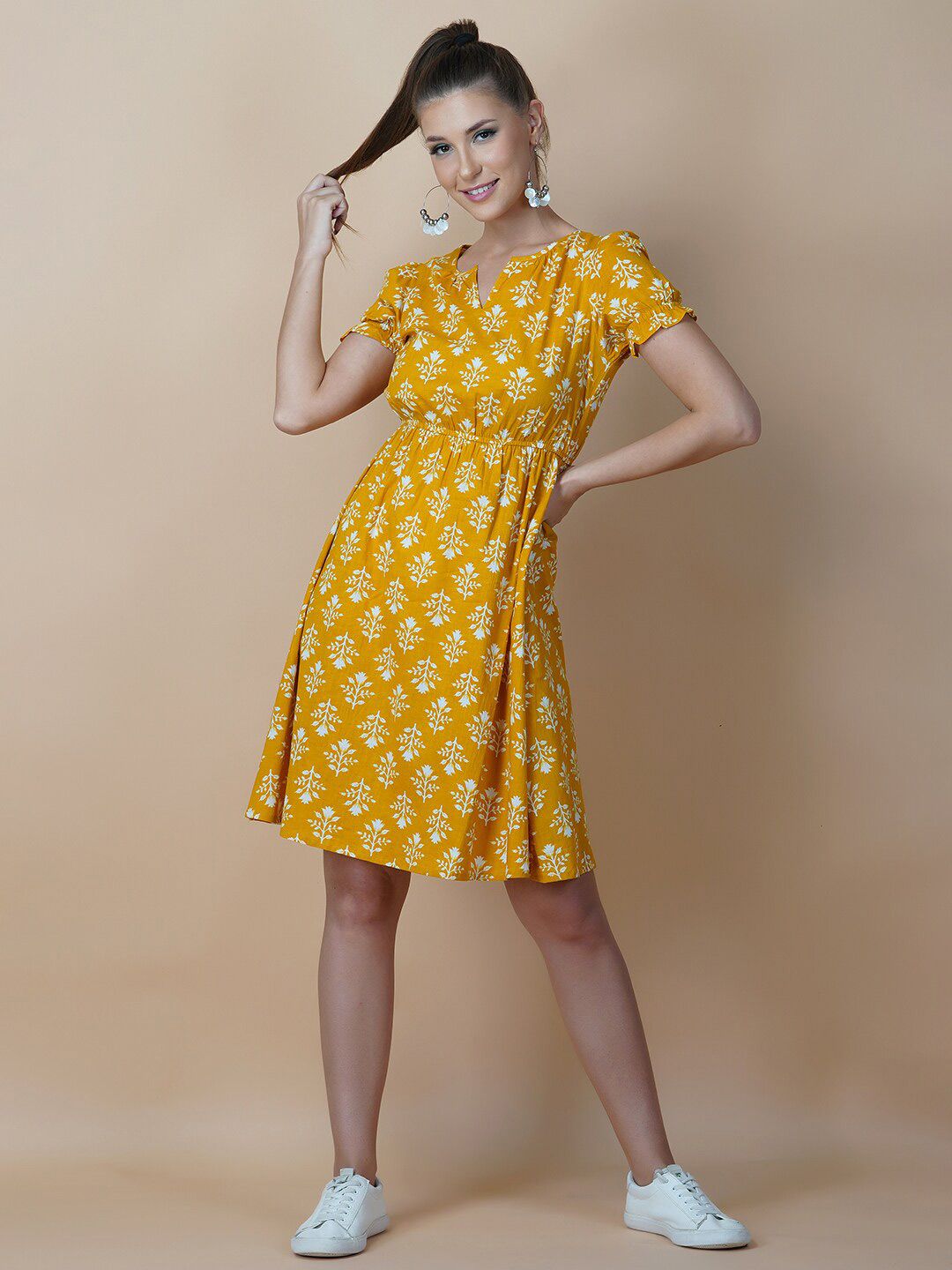 Twilldor Yellow Cotton Floral Ethnic Dress Price in India