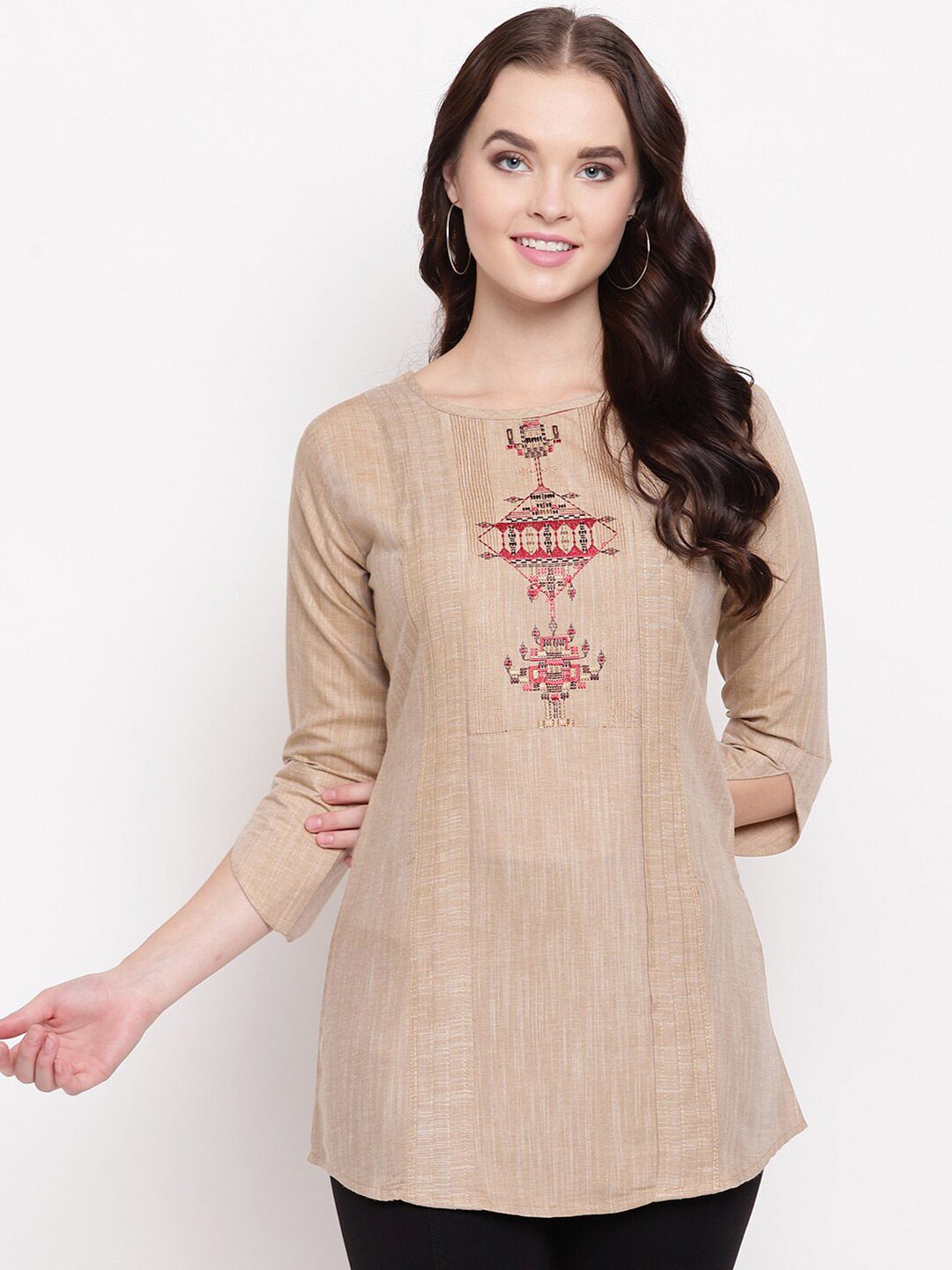 Kvsfab Brown Embroidered Top Price in India