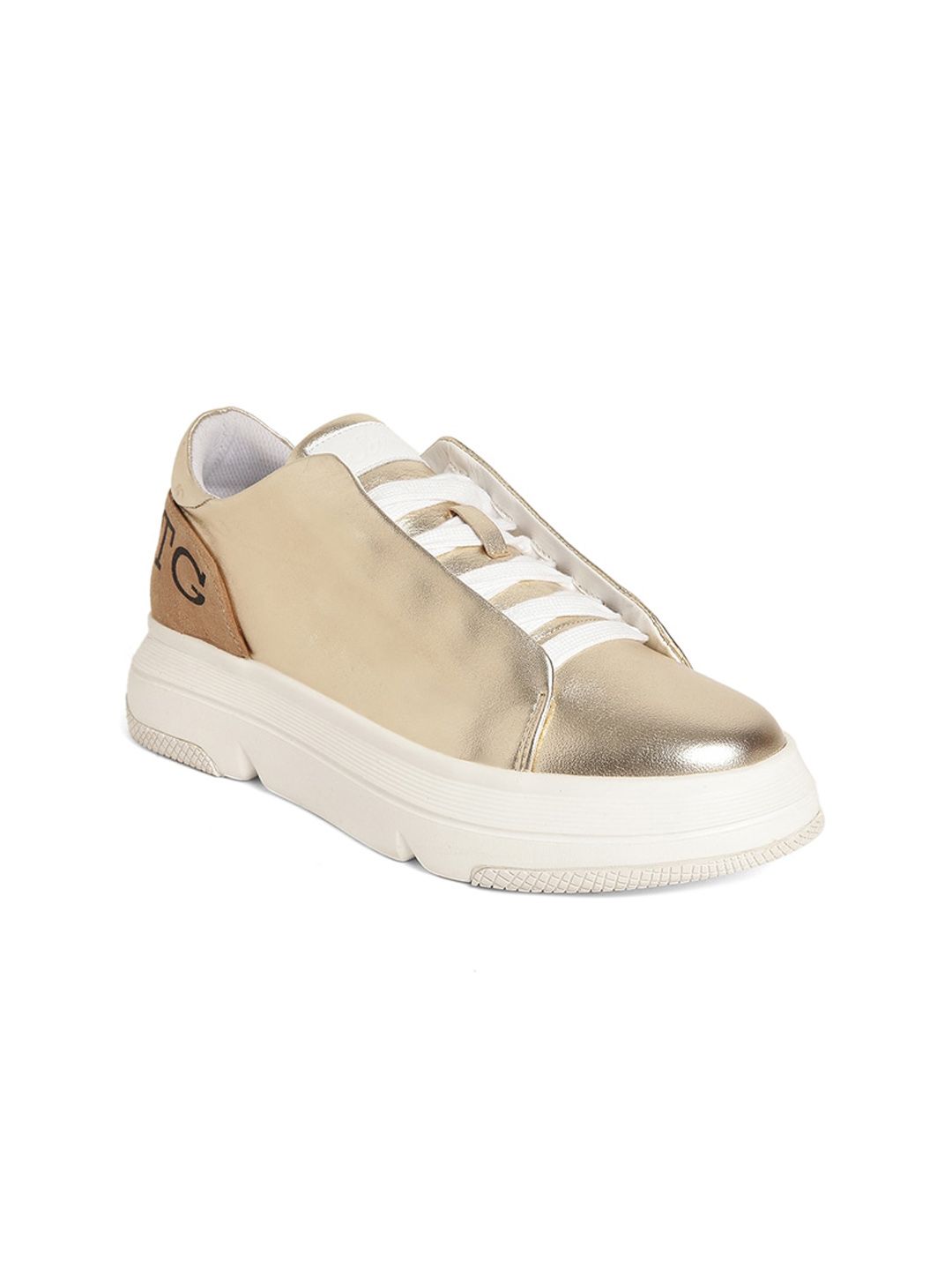 Saint G Women Gold-Toned Colourblocked Lightweight Leather Sneakers Price in India