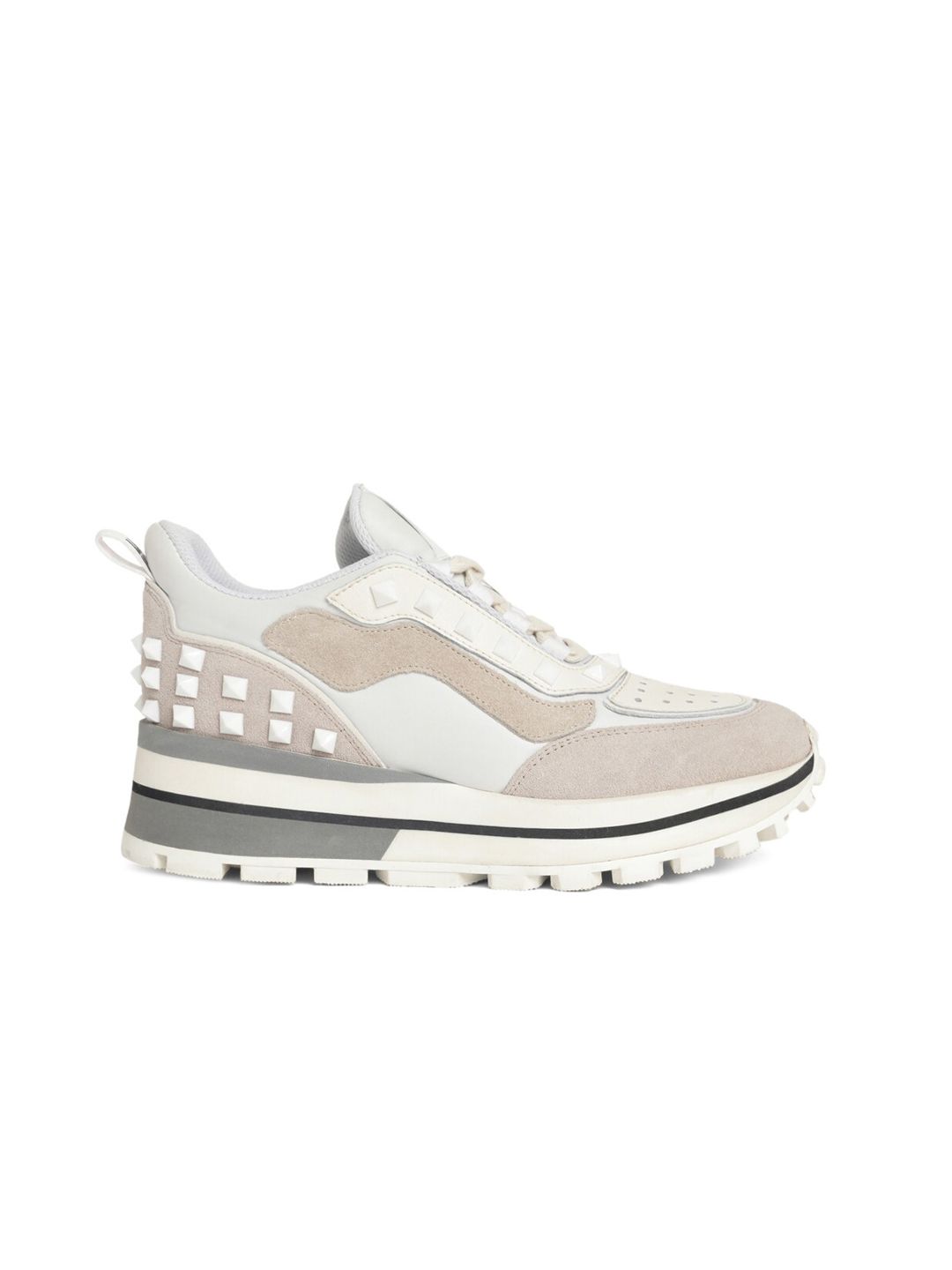 Saint G Women White & Beige Colourblocked Embellished Lightweight Leather Sneakers Price in India