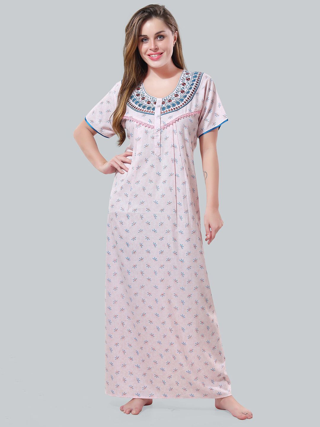 Be You Pink Embroidered Maxi Nightdress