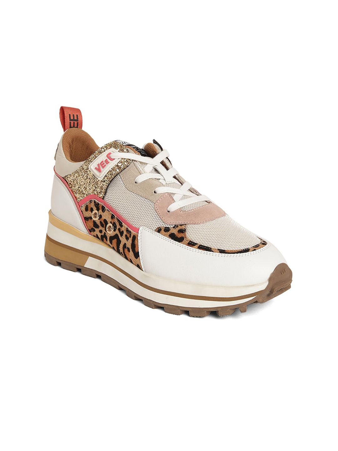 Saint G Women Off White & Beige Printed Lightweight Leather Sneakers Price in India