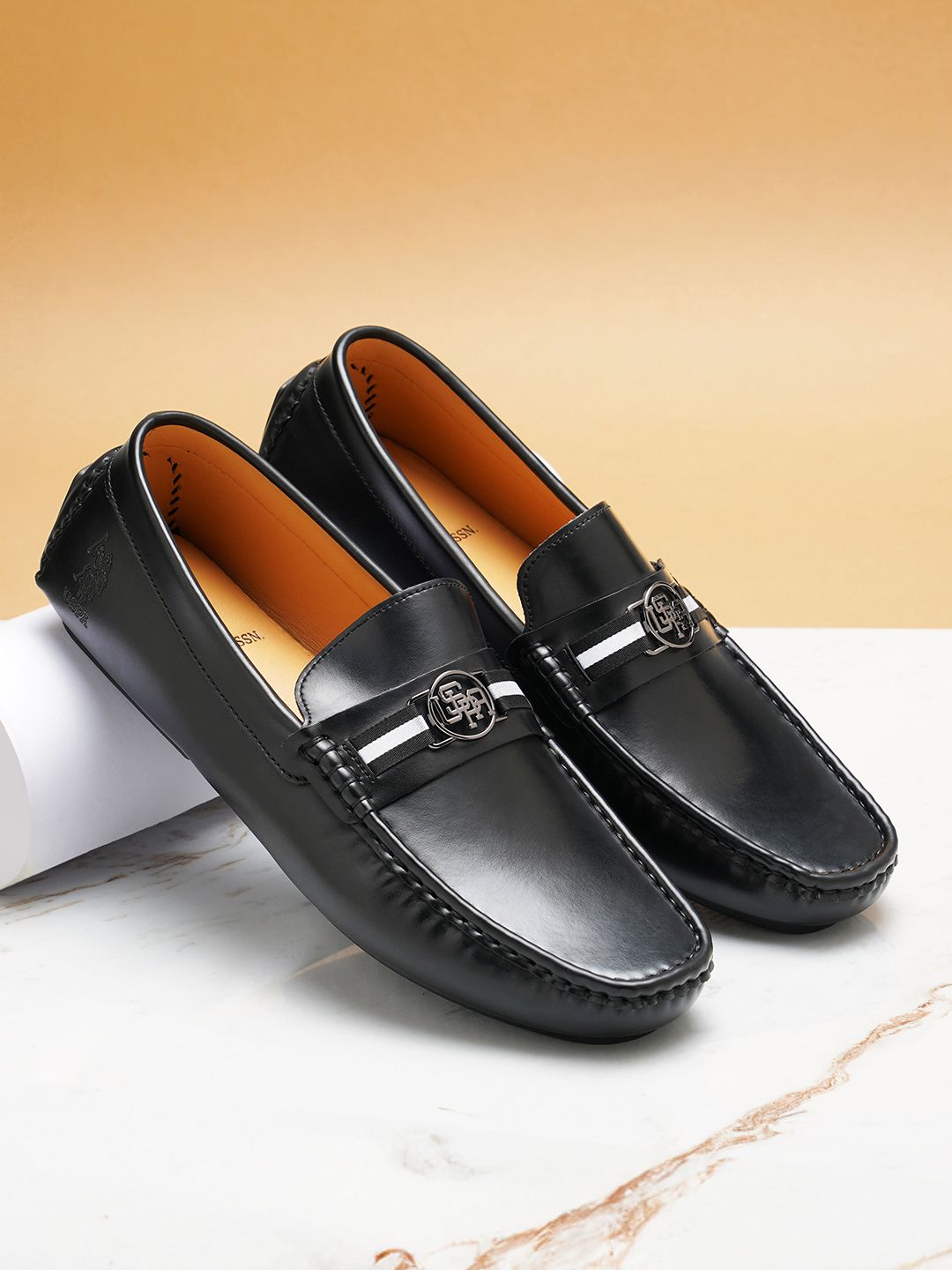 U S Polo Assn Men Black Solid PU Loafers