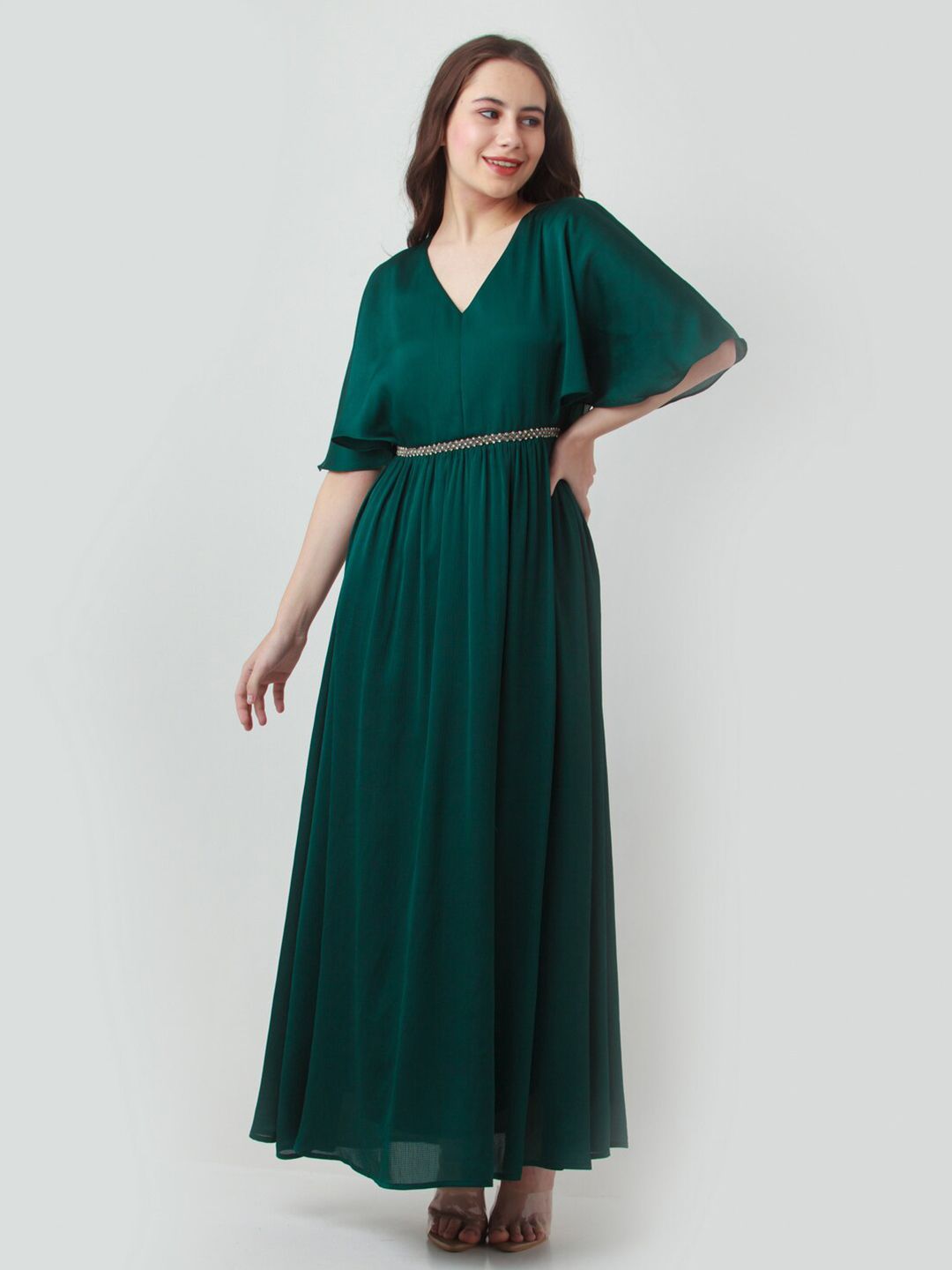 Zink London Green Ethnic Maxi Dress Price in India
