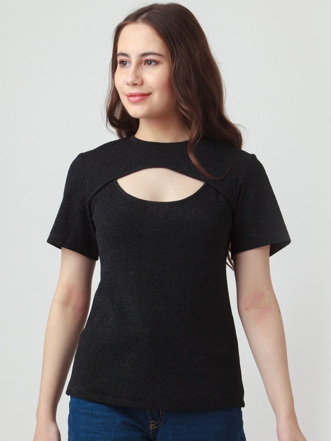 Zink London Black Cut Out Regular Top Price in India
