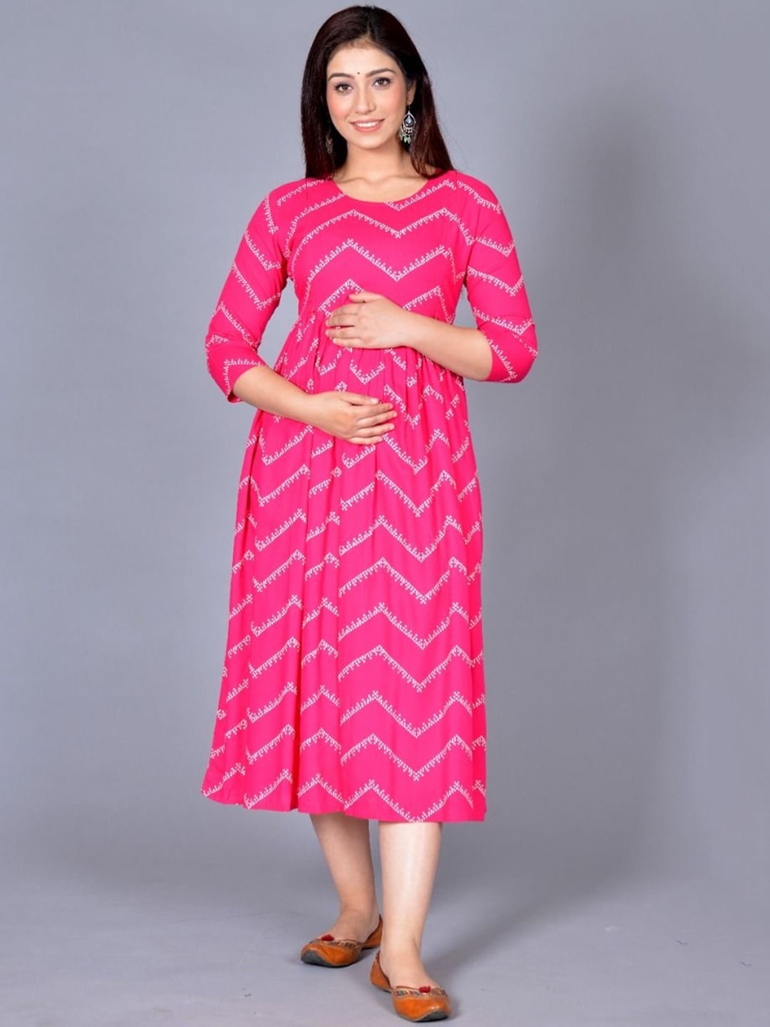 ROOPWATI FASHION Pink Maternity A-Line Midi Dress Price in India