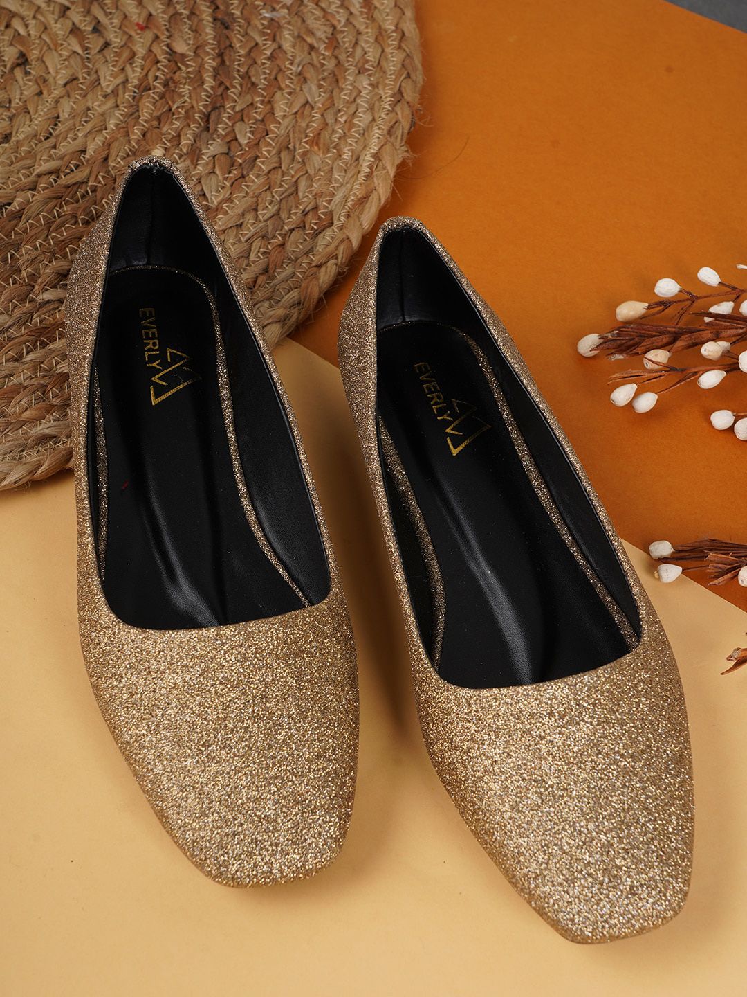 EVERLY Women Copper-Toned Embellished Ballerinas Flats