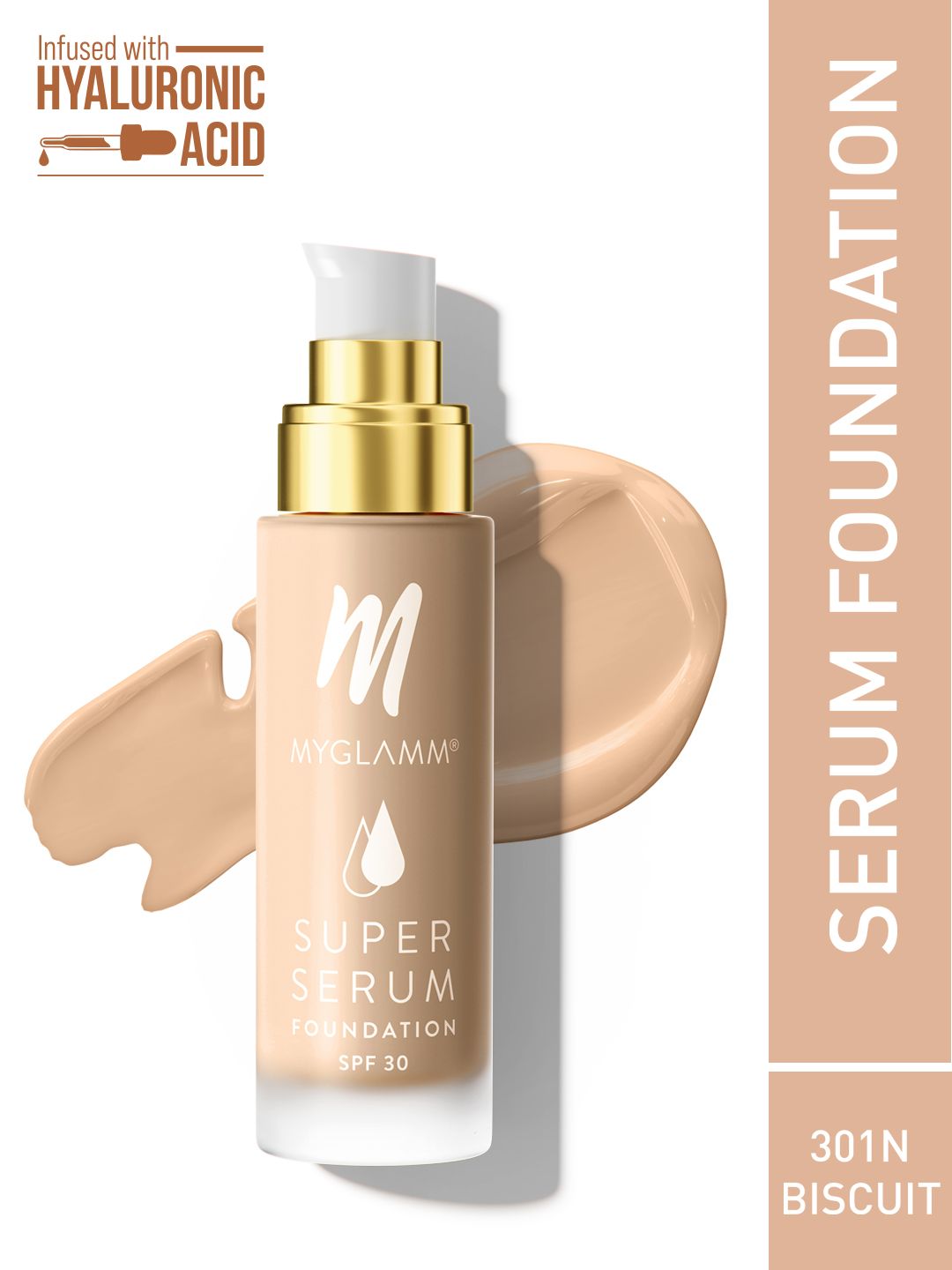 MyGlamm SPF 30 Super Serum Foundation with Hyaluronic Acid 33g - Biscuit 301N