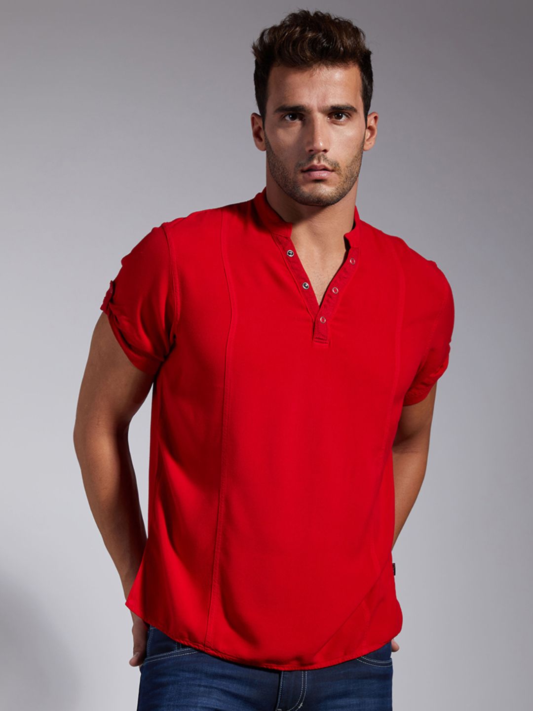 IDENTITI Men Red Slim Fit Solid Casual Shirt