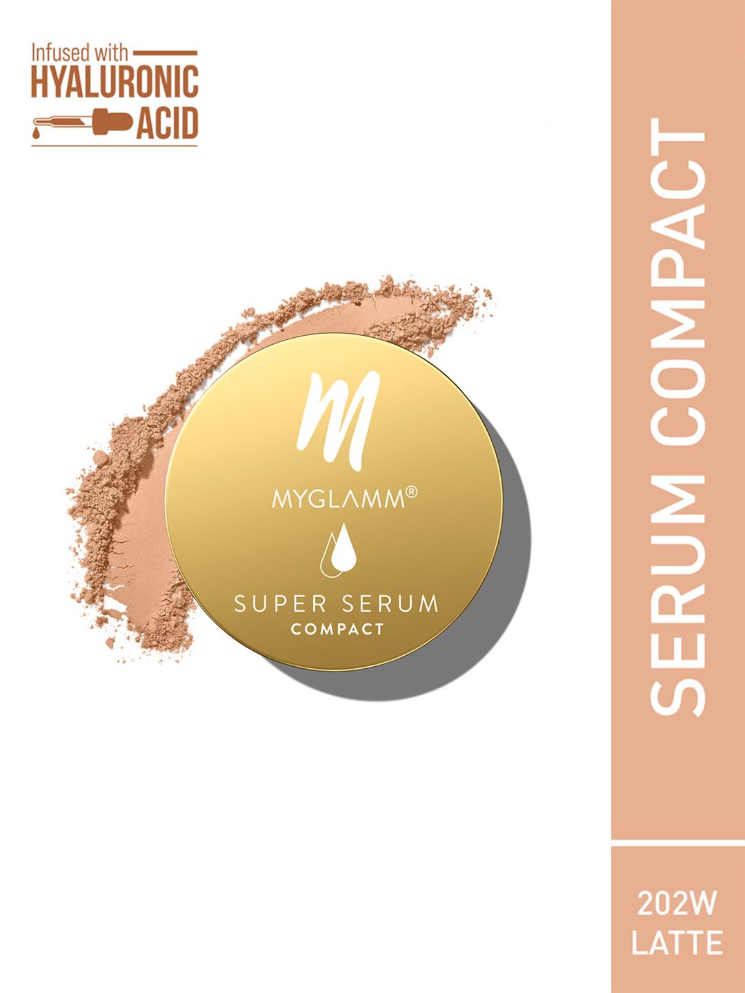 MyGlamm Super Serum Hydrating Compact Powder with Hyaluronic Acid 9g - Latte 202W