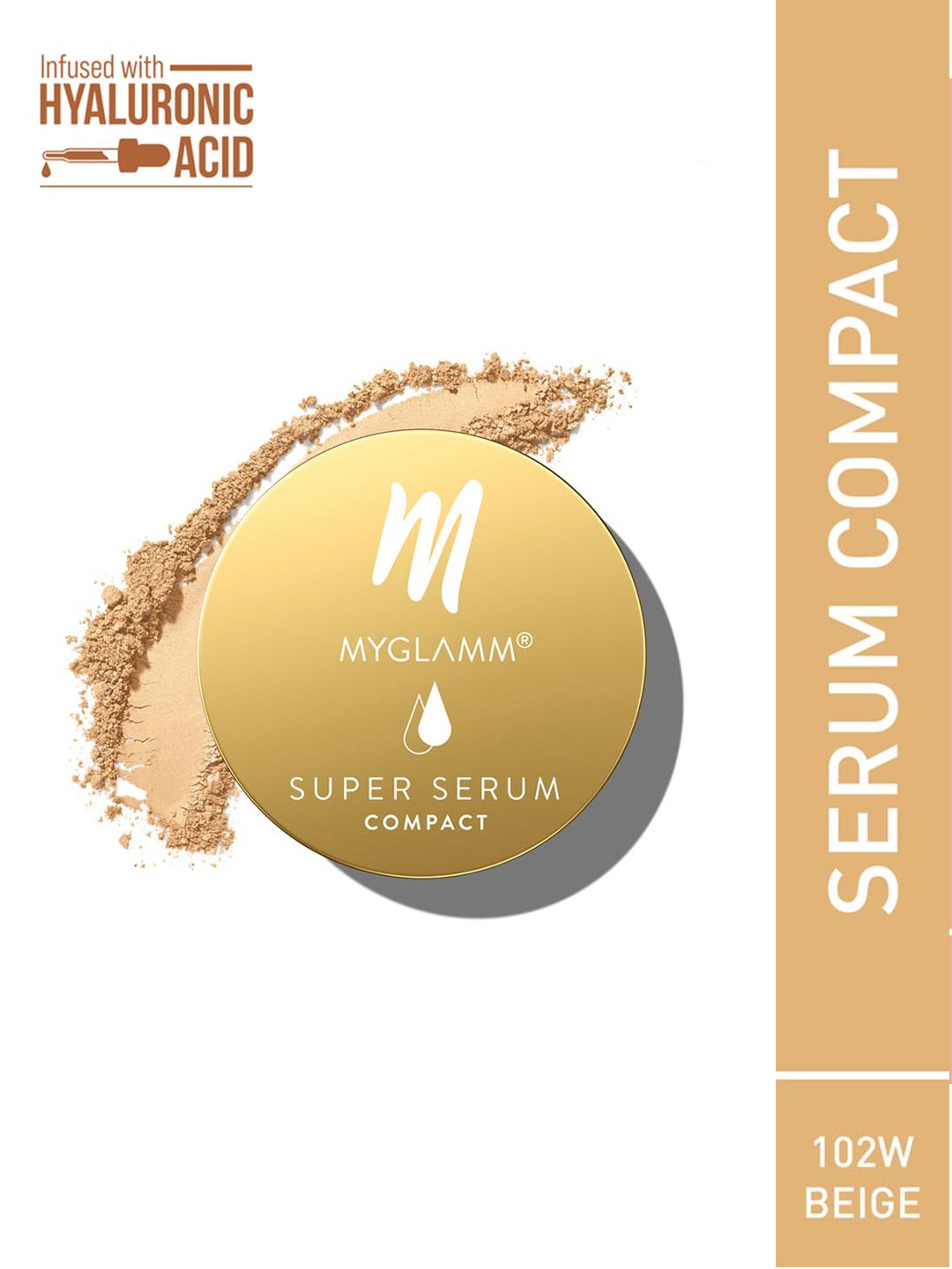 MyGlamm Super Serum Hydrating Compact Powder with Hyaluronic Acid 9g - Beige 102W