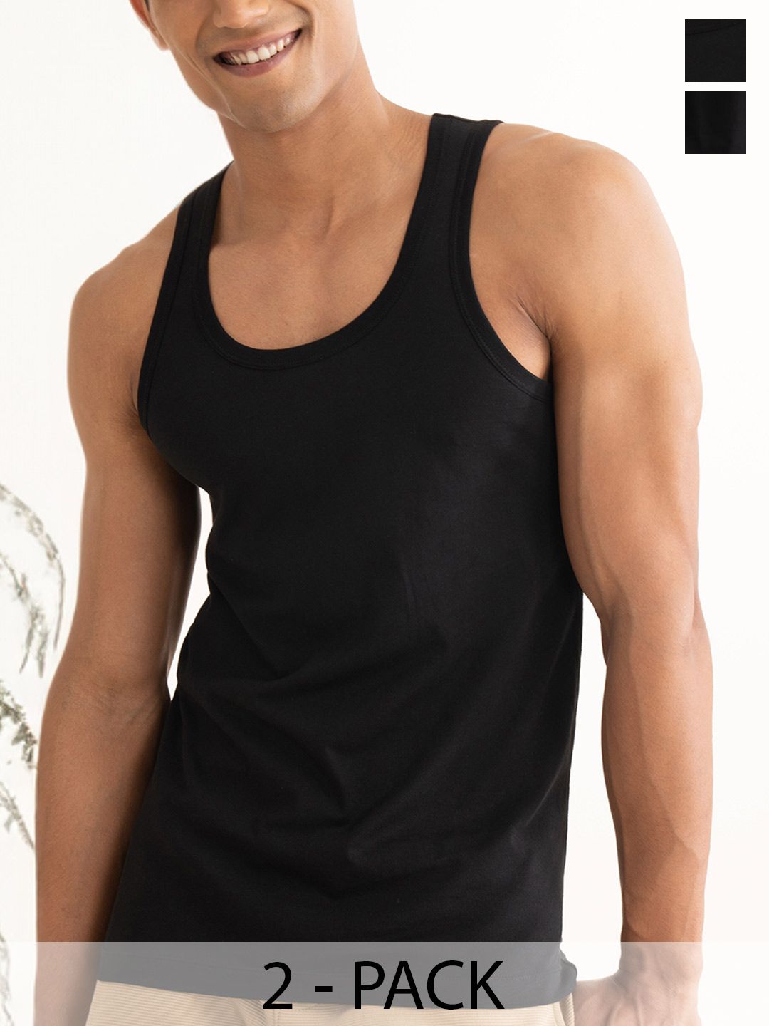 Pack of 2 NEO-Cotton Vests DAMENSCH Men Black Pack of 2 NEO-Cotton Anti Bacterial & Anti Microbial Innerwear Vests