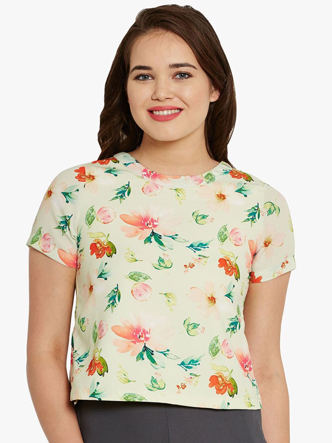 BandBox Off White Floral Print Crop Top Price in India