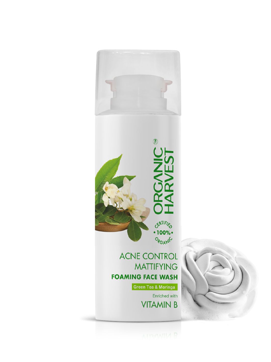 Organic Harvest Acne Control Green Tea, Moringa, Apple Cider Vinegar Foaming Face Wash 100ml