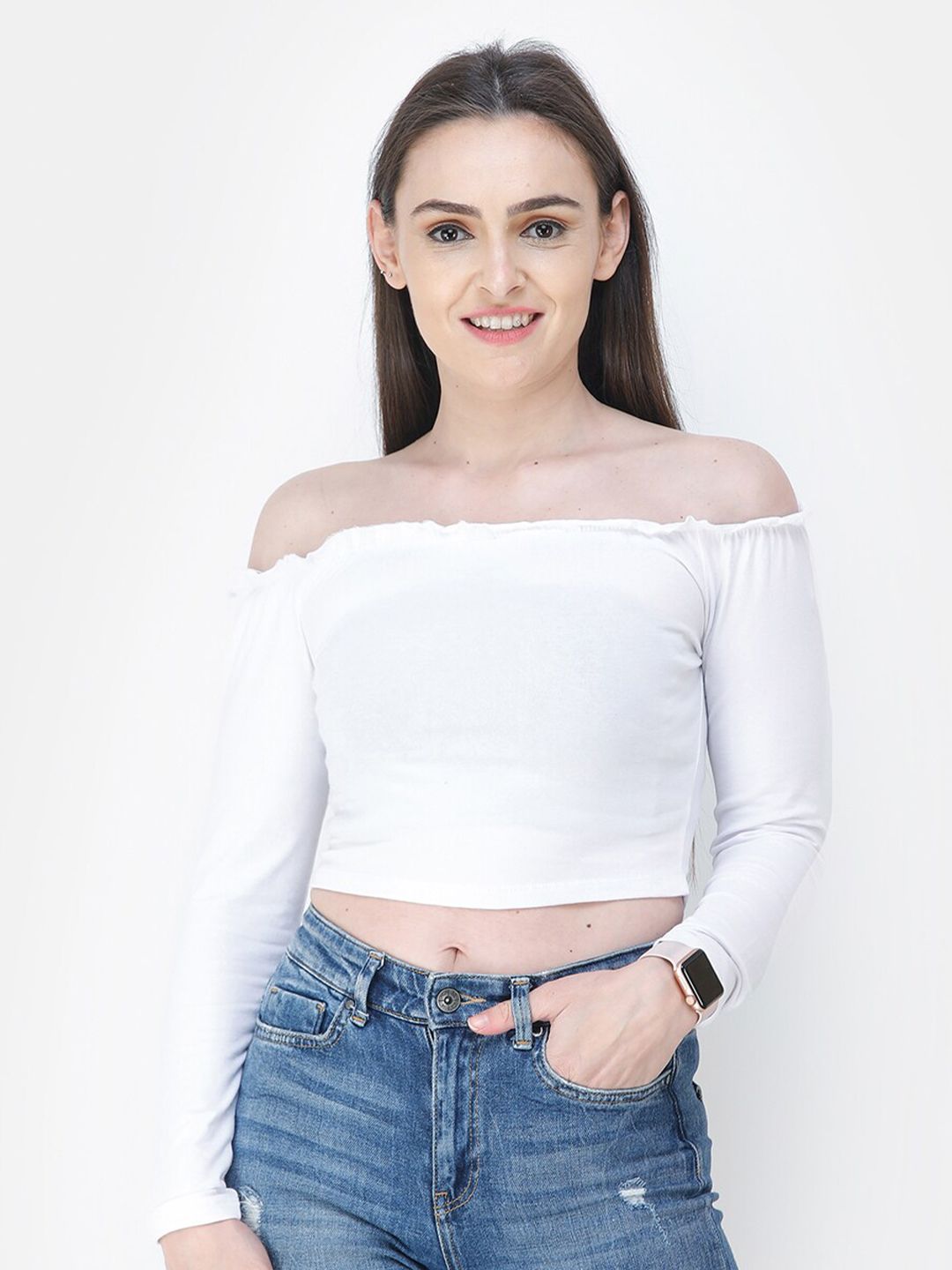 SCORPIUS White Off-Shoulder Bardot Top Price in India